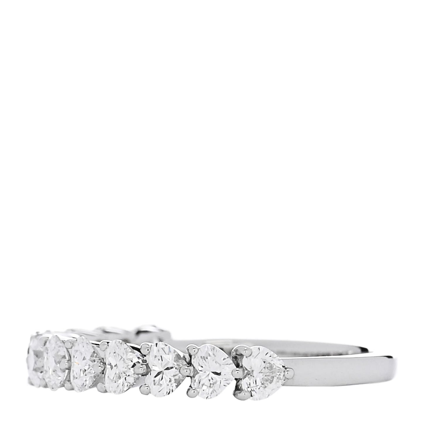 18K White Gold Diamond 1.00ct Heart Cut Half Eternity Band Ring 53 6.25