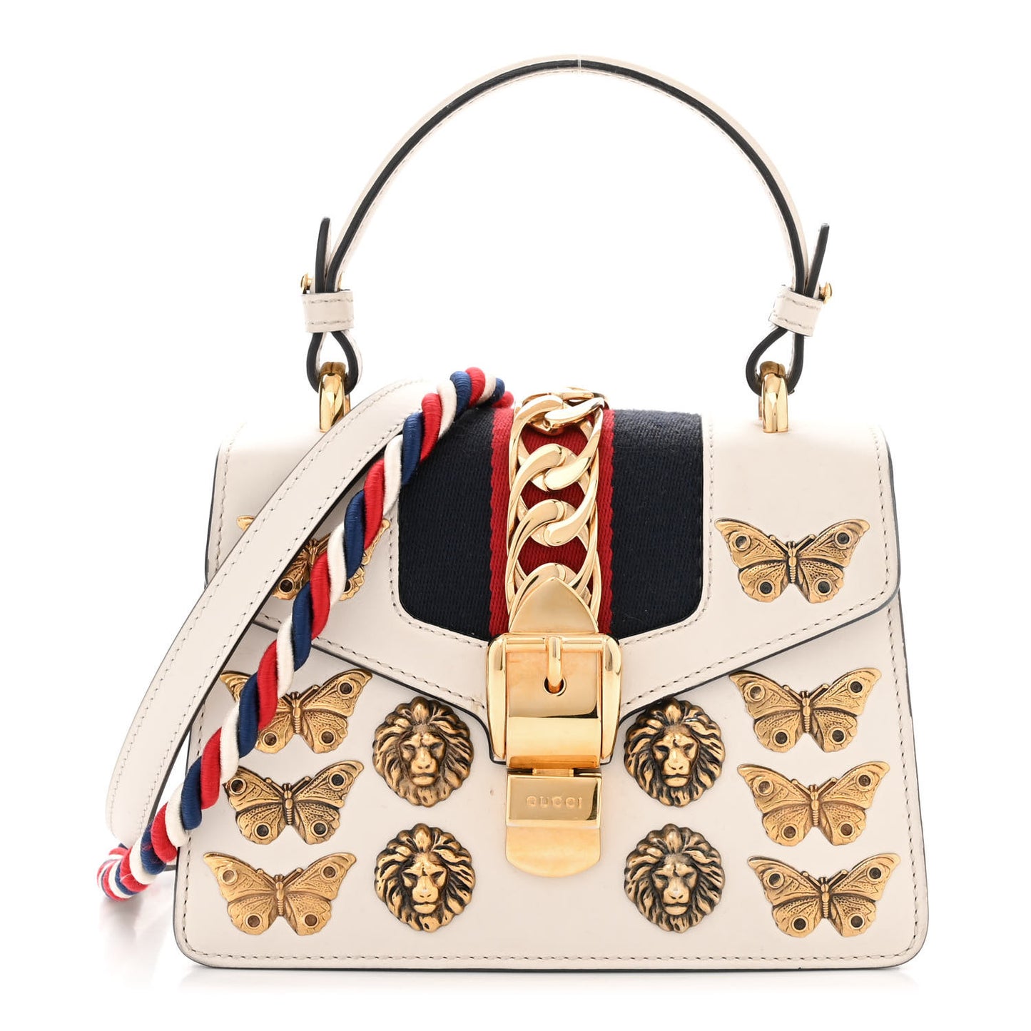 Calfskin Animal Studs Mini Sylvie Top Handle Bag White