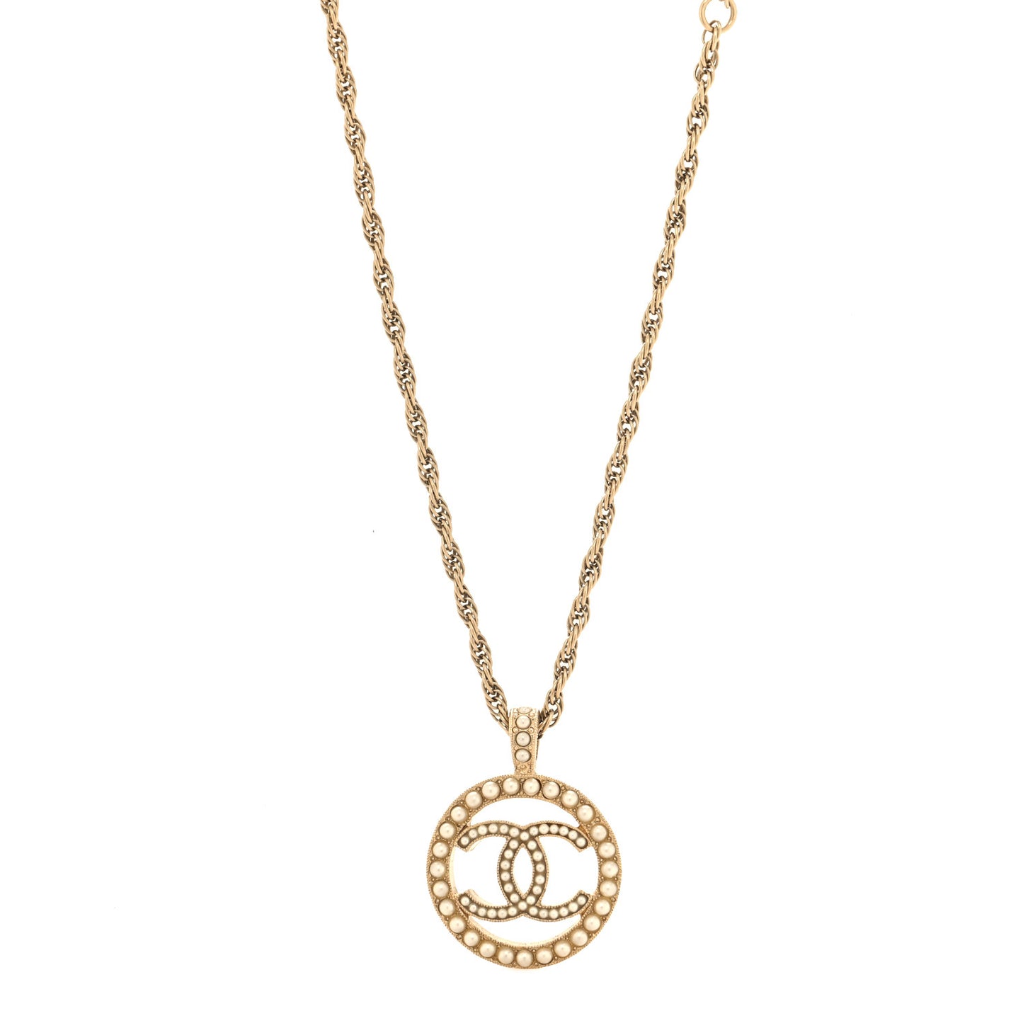 Pearl CC Round Pendant Necklace Gold