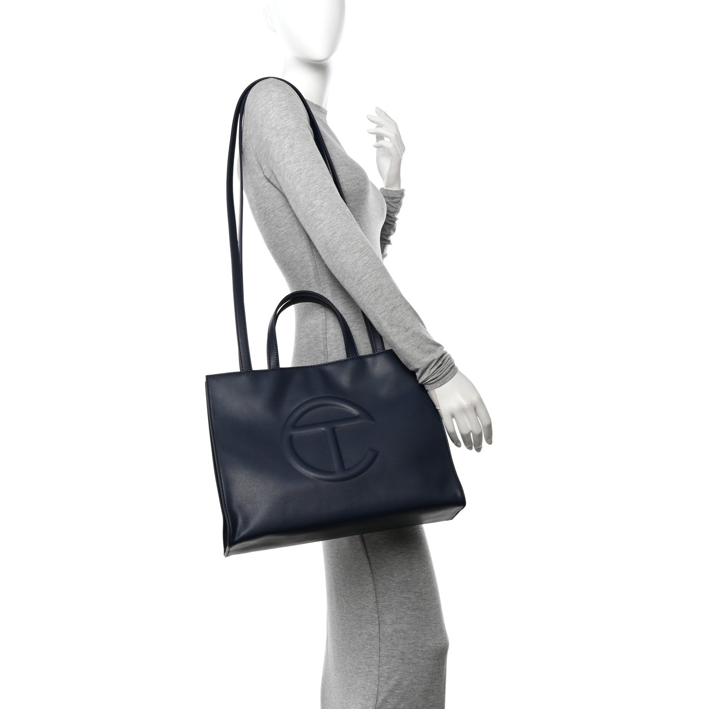 Vegan Leather Medium Shopping Bag Navy