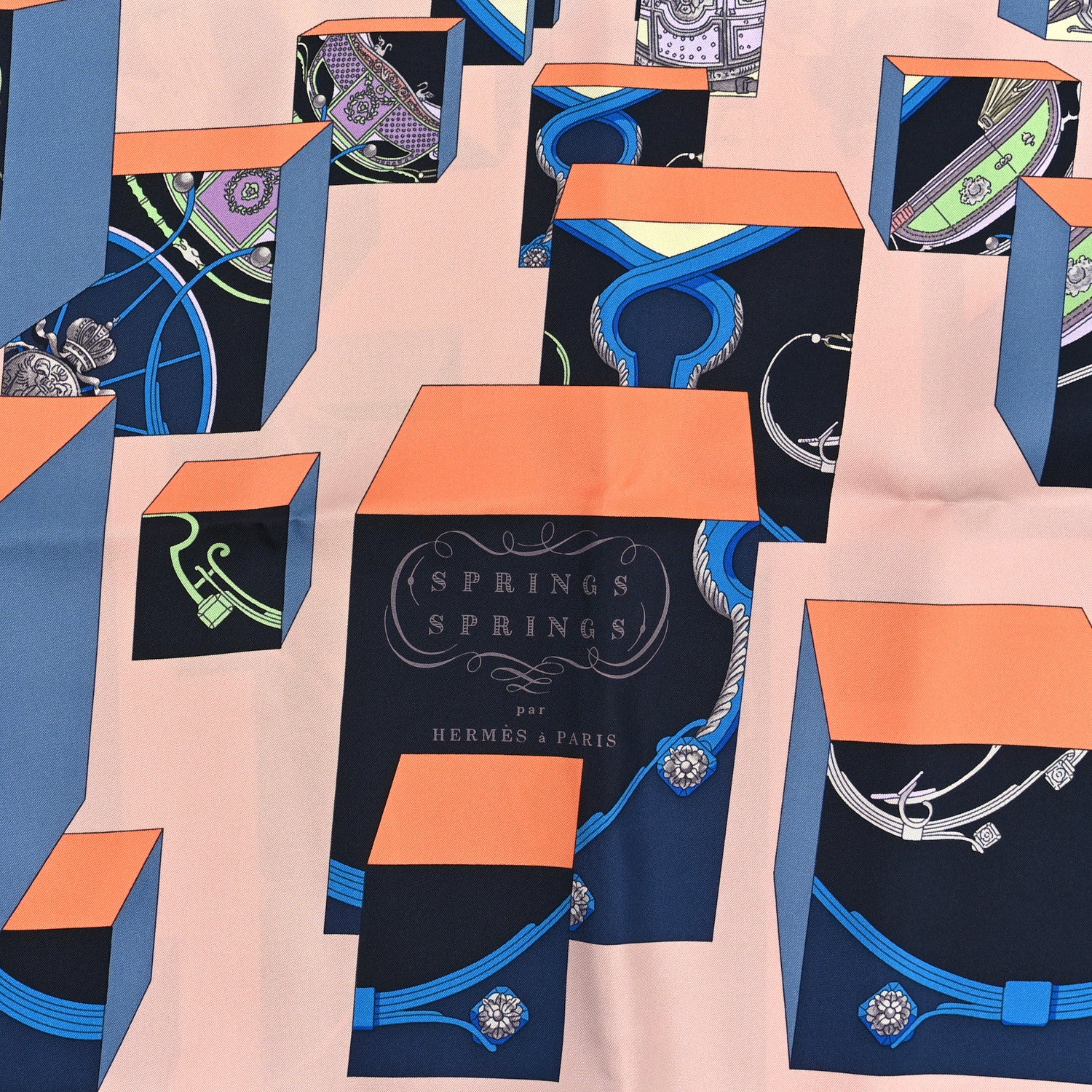 Hermes Silk Springs Springs Bague Scarf 90 Rose Poudre Bleu 3 of 3