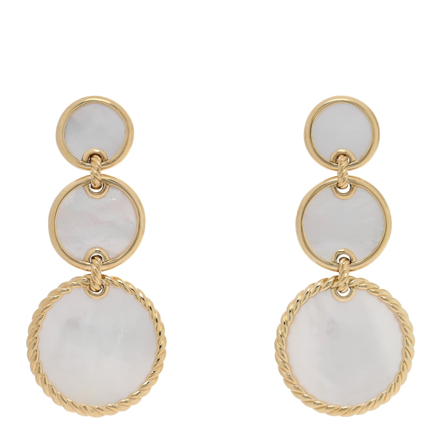 18K Yellow Gold Mother of Pearl Elements Triple Drop Earrings