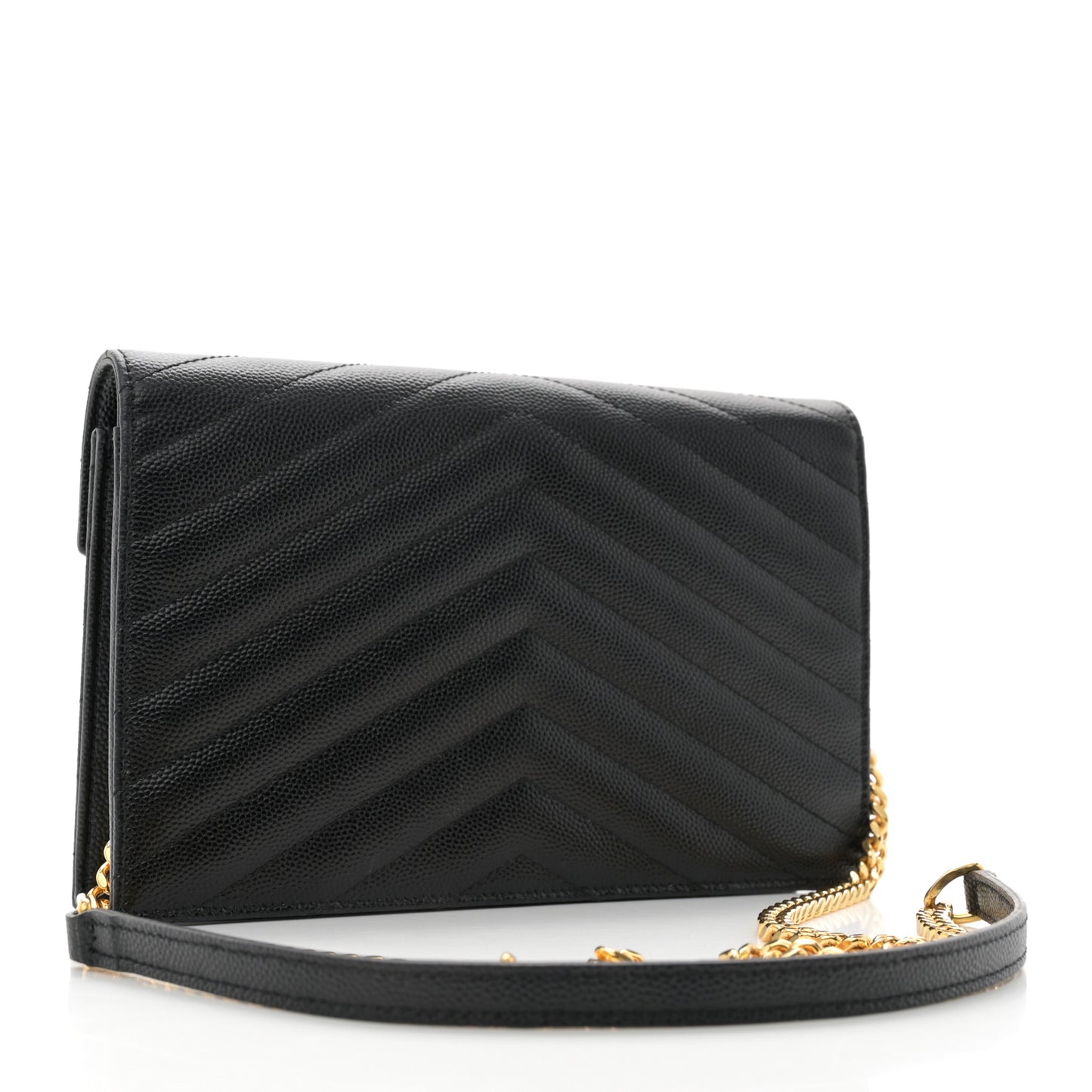 Grain De Poudre Matelasse Chevron Monogram Envelope Chain Wallet Black