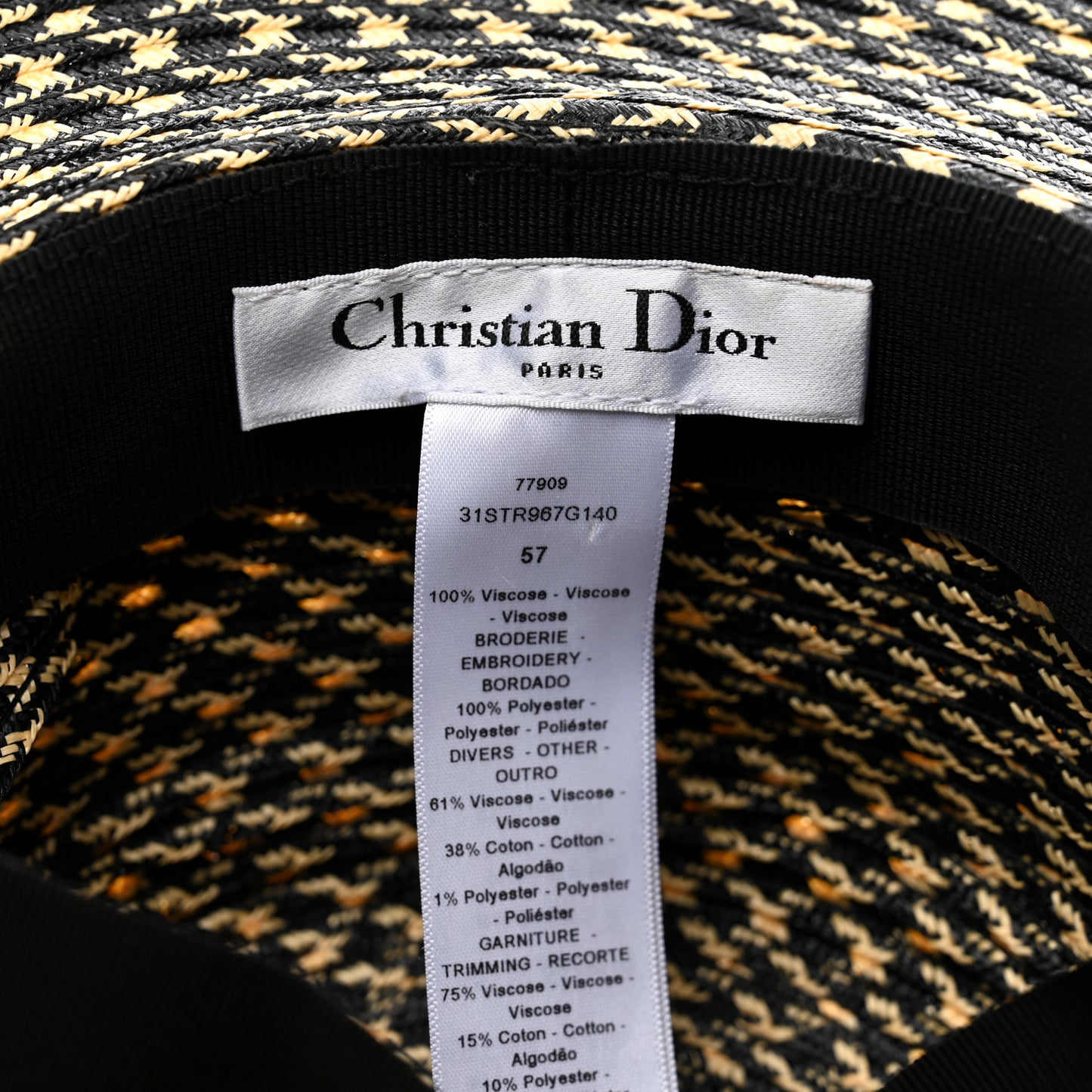 Straw Diorodeo Large Brim Hat 57 Black