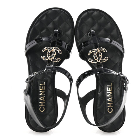 Patent CC Logo Thong Sandals 37 Black
