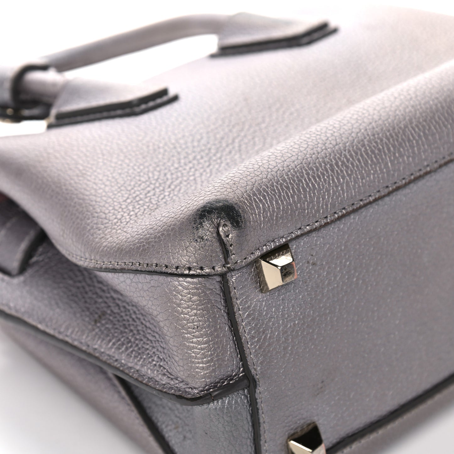 Metallic Grained Calfskin Mini Milla Tote Spike Silver