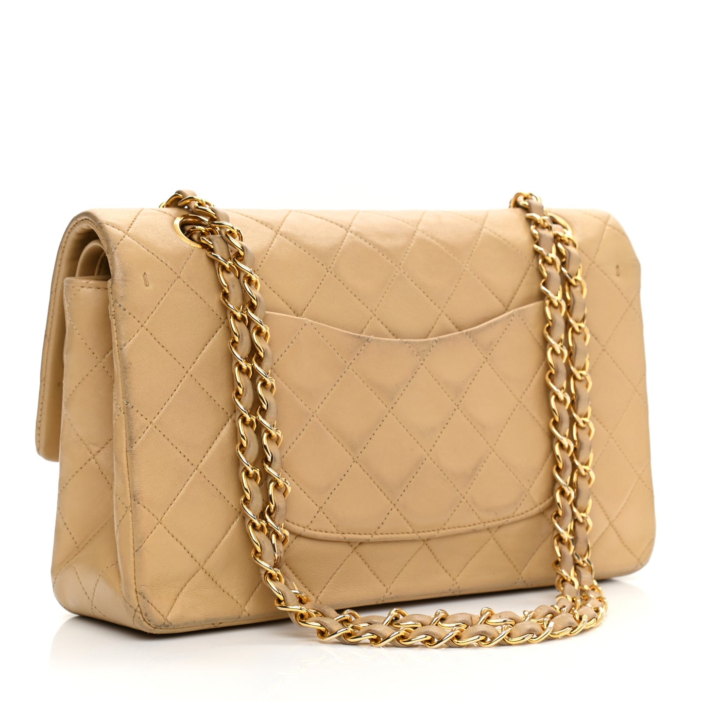 Lambskin Quilted Medium Double Flap Beige