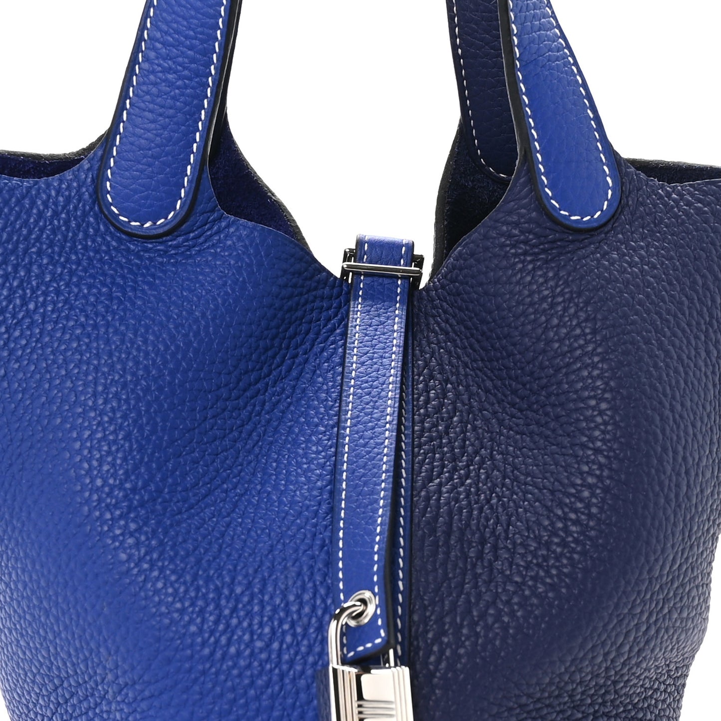Taurillon Clemence Casaque Picotin Lock 18 PM Bleu Electrique Bleu Encre