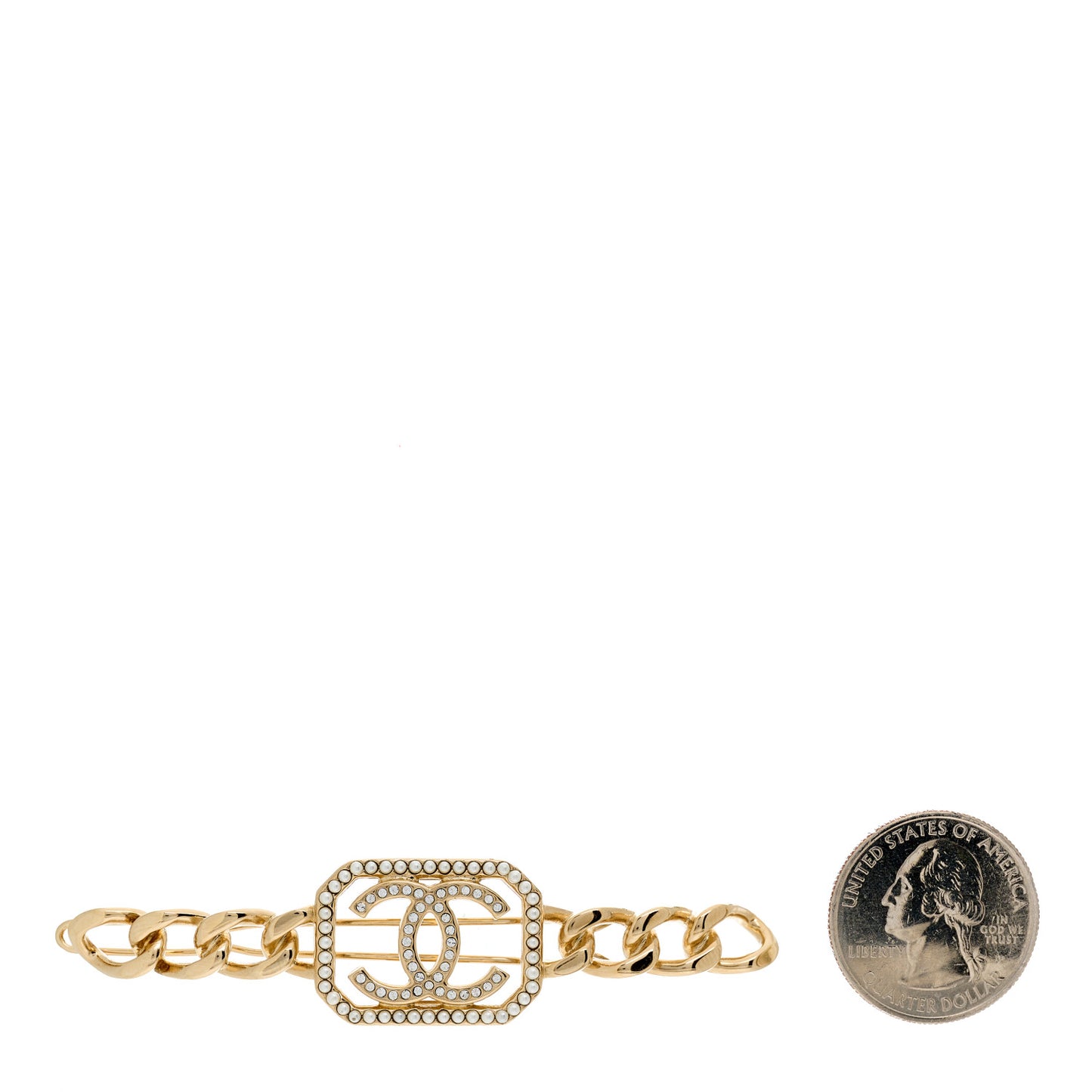 Crystal Chain CC Vendome Hair Clip Barrette Gold