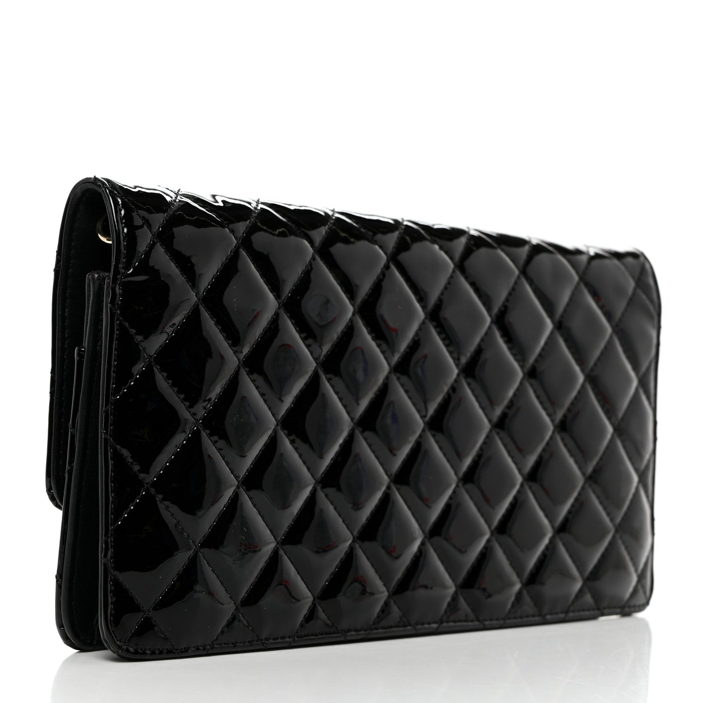 Patent Quilted Golden Class Wallet on Chain WOC Black