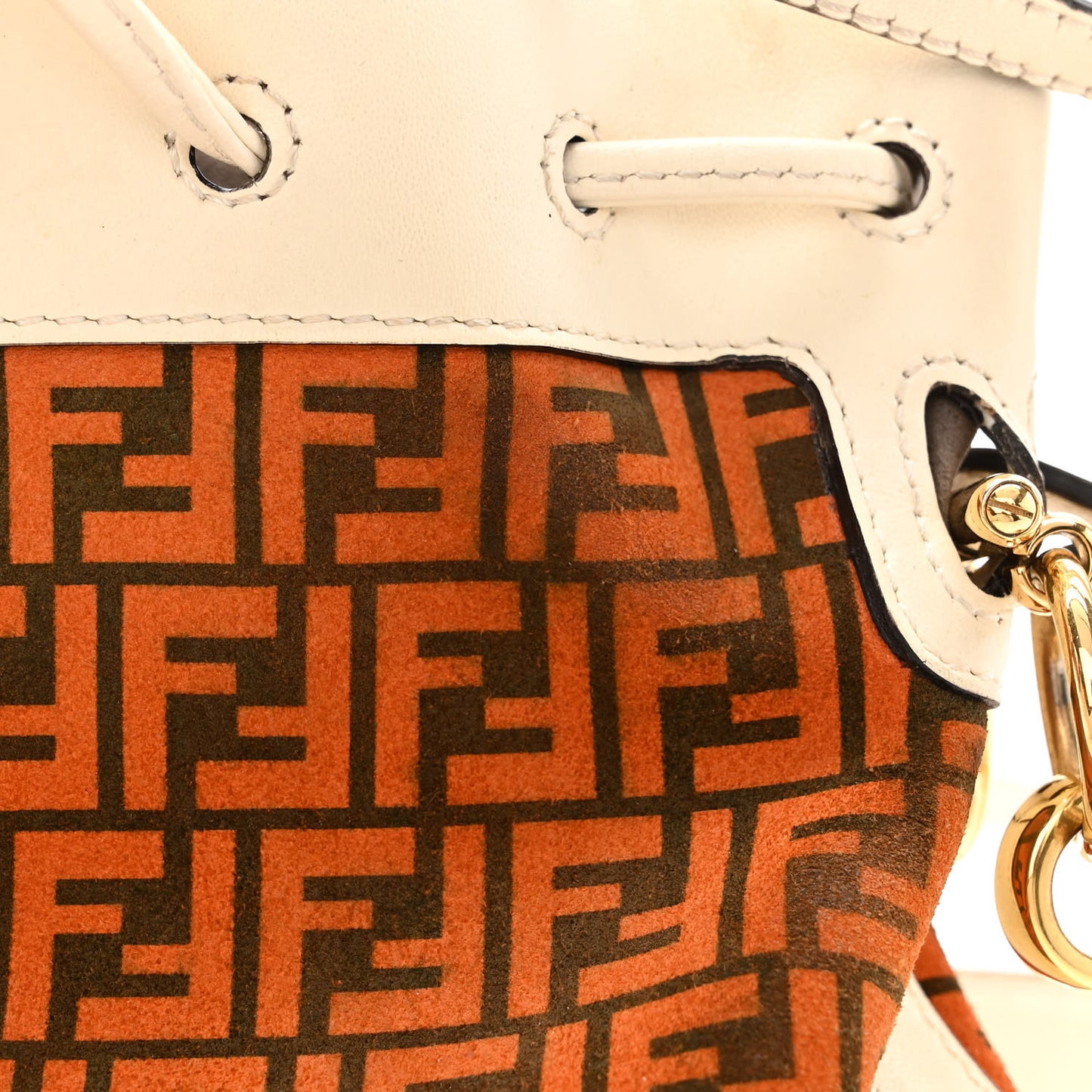 Suede Vitello King F is Fendi Micro FF Mini Mon Tresor Bucket Bag Arancio Marrone White Ice