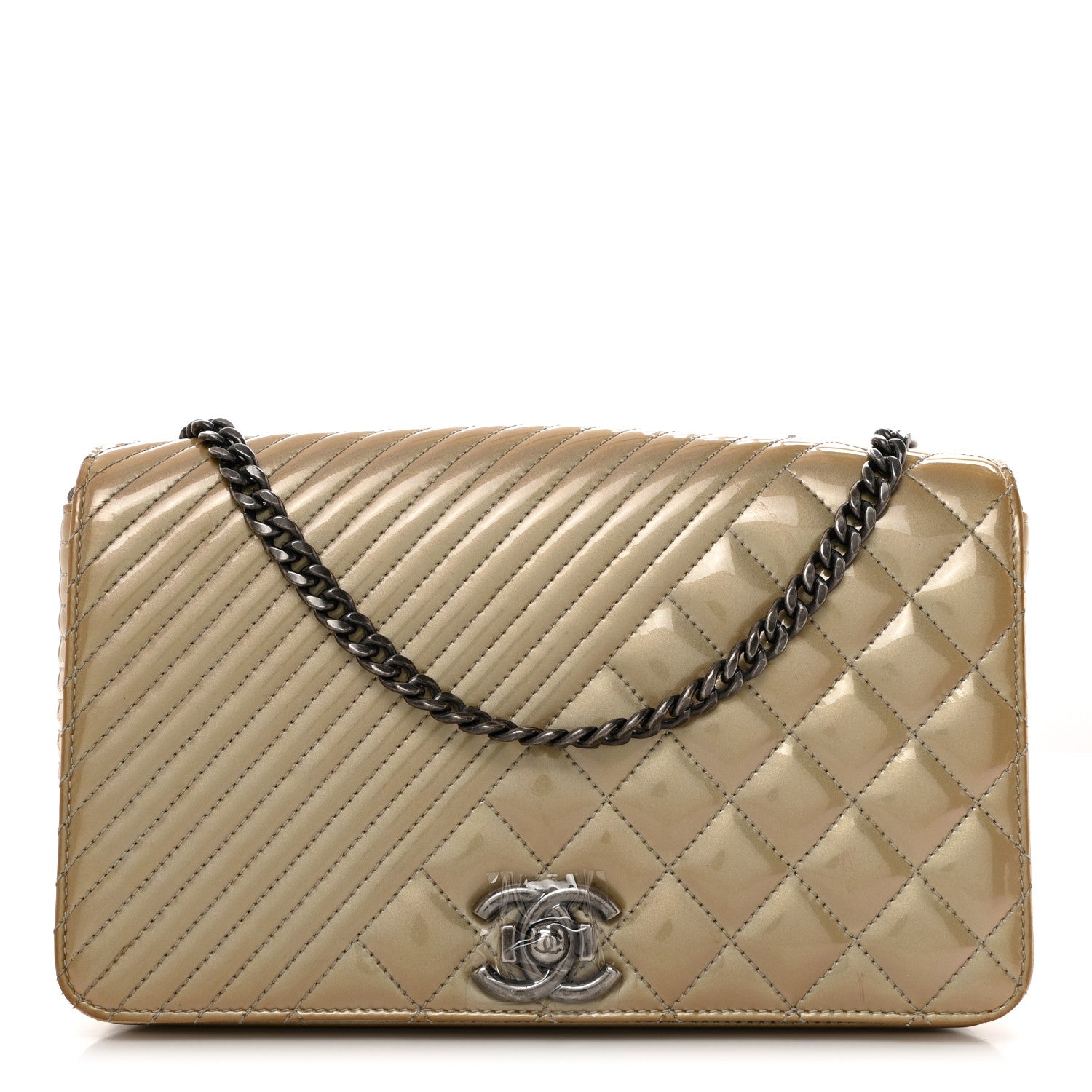 Chanel Iridescent Patent Quilted Medium Coco Boy Flap Beige 1 of 12