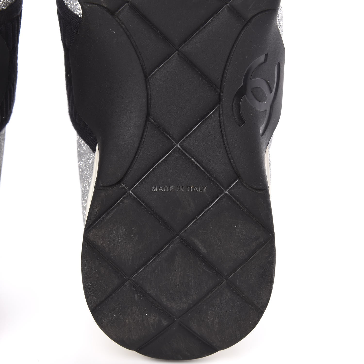 Chanel Glitter Stretch Fabric CC Sneakers 39 Black Silver 6 of 8