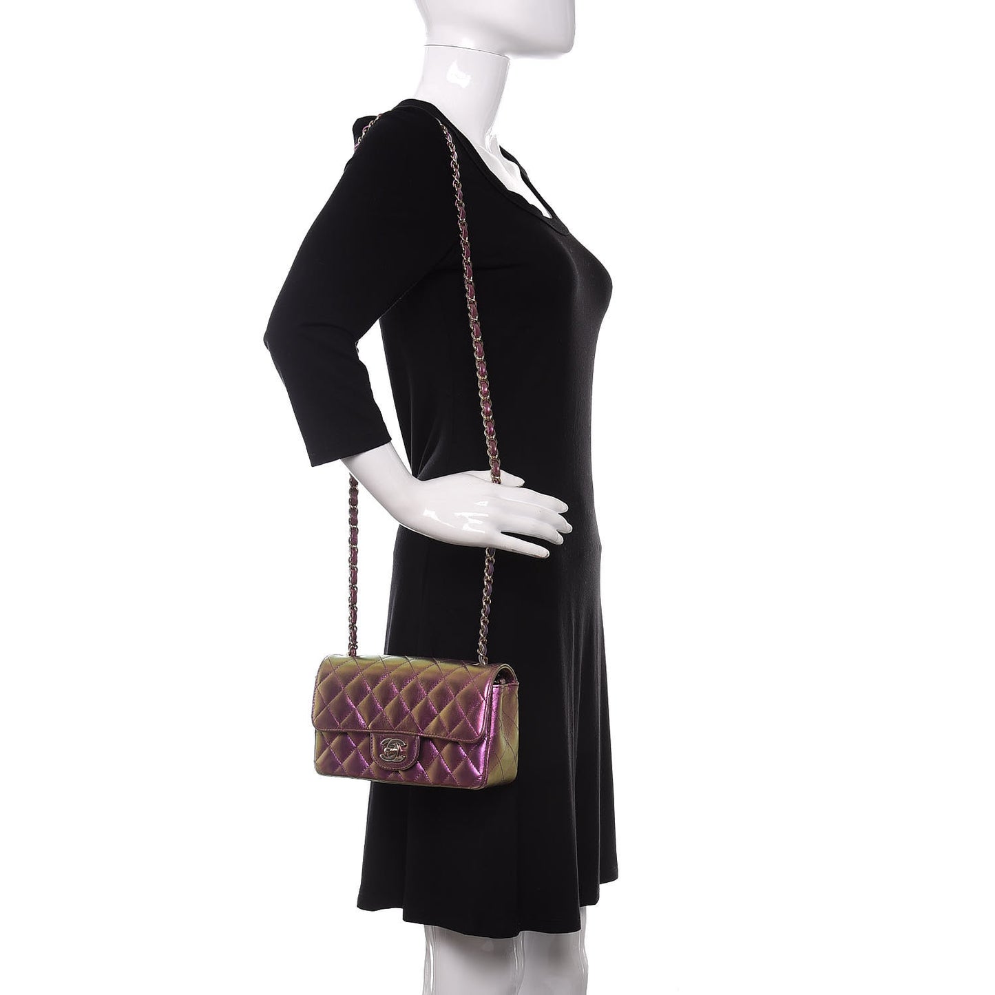 Iridescent Lambskin Quilted Mini Rectangular Flap Purple