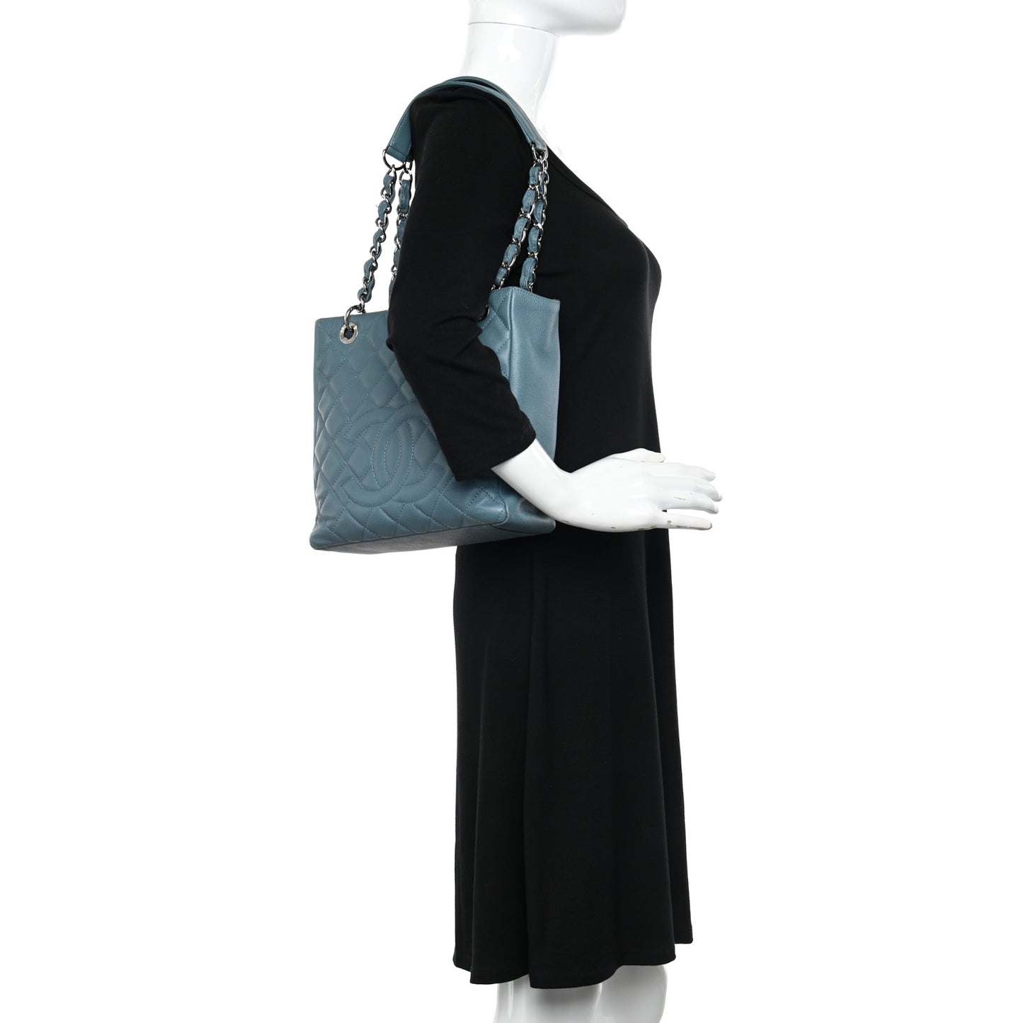 Caviar Quilted Petit Shopping Tote PST Blue