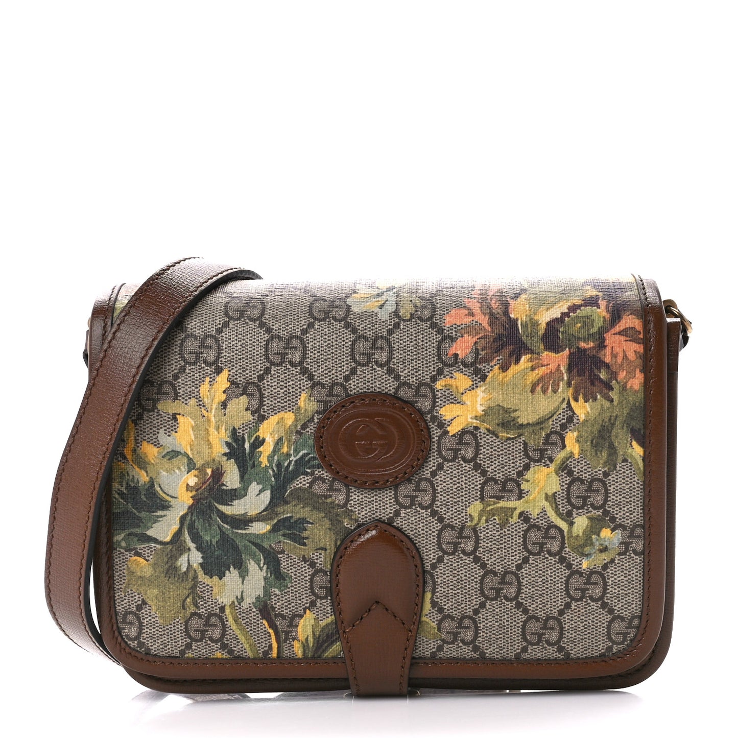 GG Supreme Monogram Azalea Calfskin Dusty Carnation Mini Retro Interlocking G Flap Shoulder Bag Beige Ebony Multicolor Brown Sugar