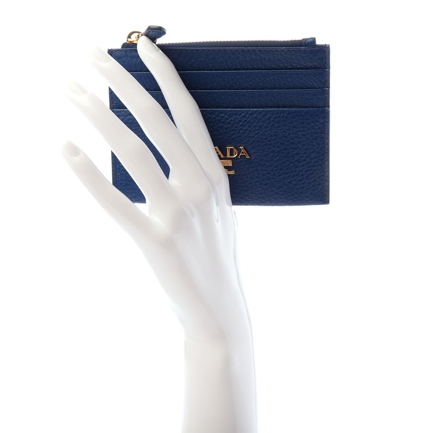 Vitello Grain Zip Card Holder Bluette