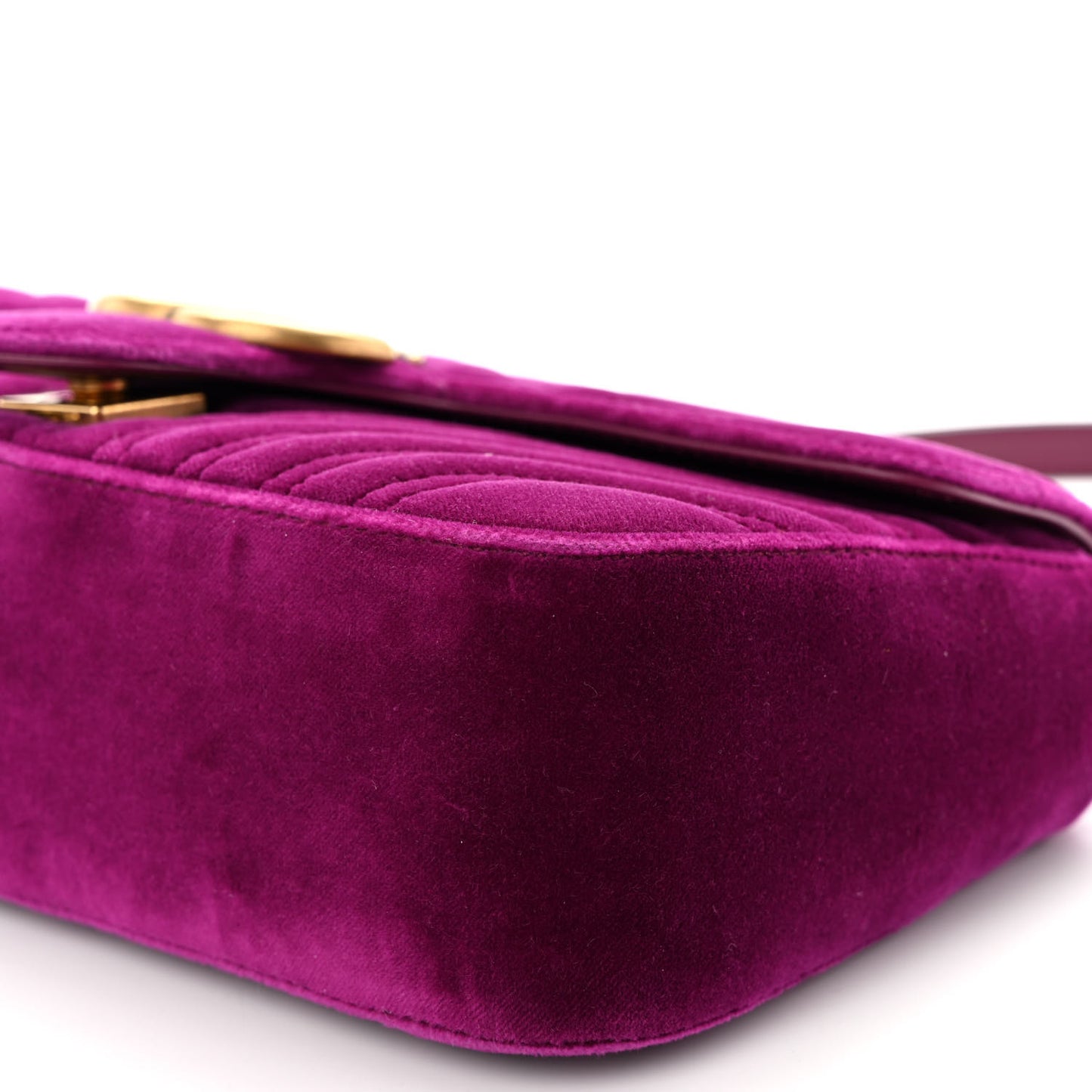 Velvet Matelasse Small GG Marmont Shoulder Bag Fuchsia Violet Cyclamen