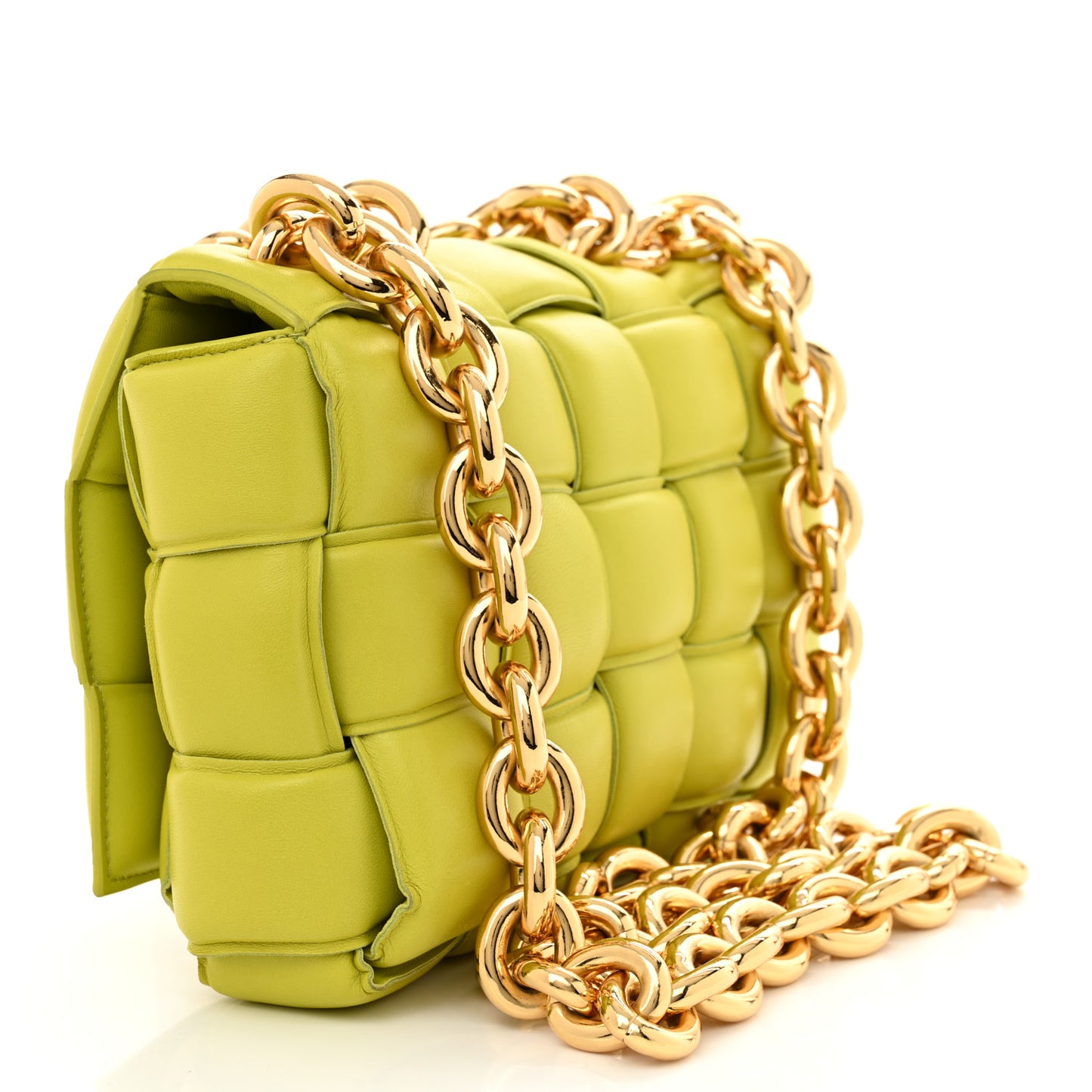 Lambskin Maxi Intreccio Padded Chain Cassette Crossbody Bag Kiwi