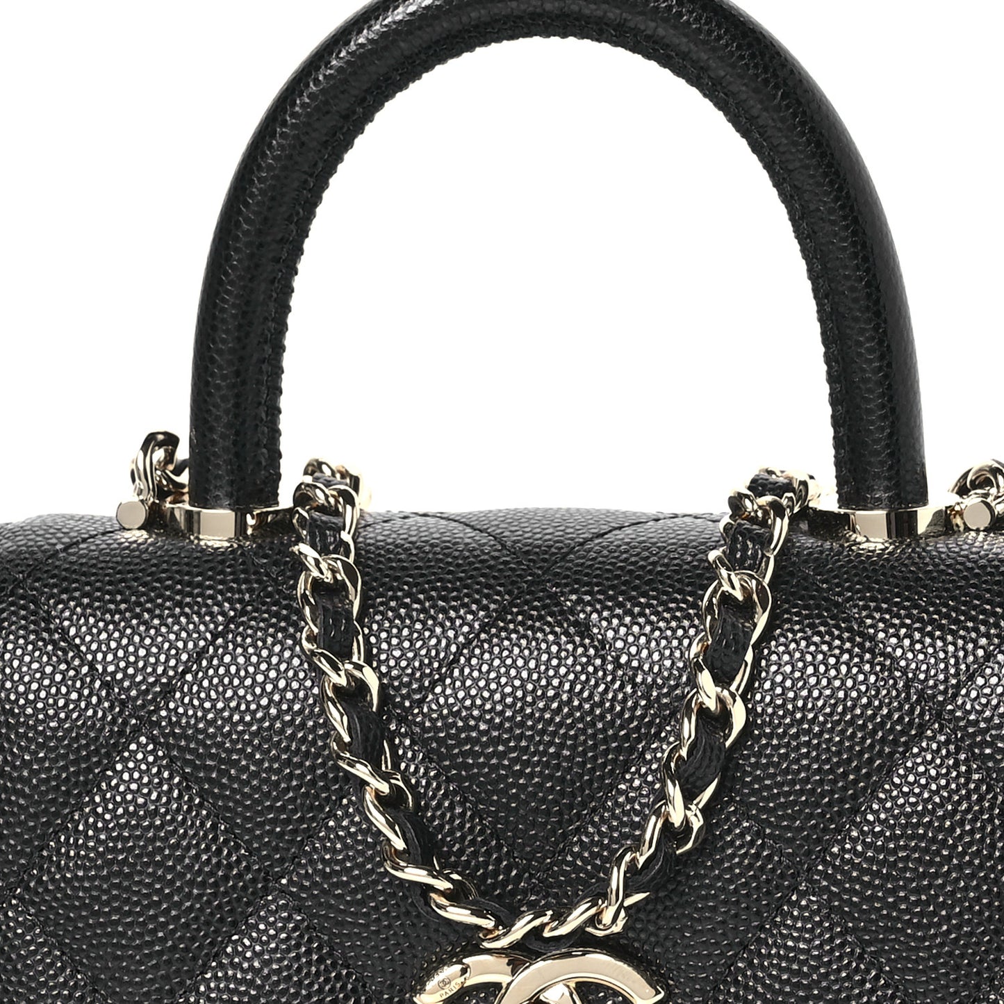 Caviar Quilted Coco Handle Clutch With Chain Black