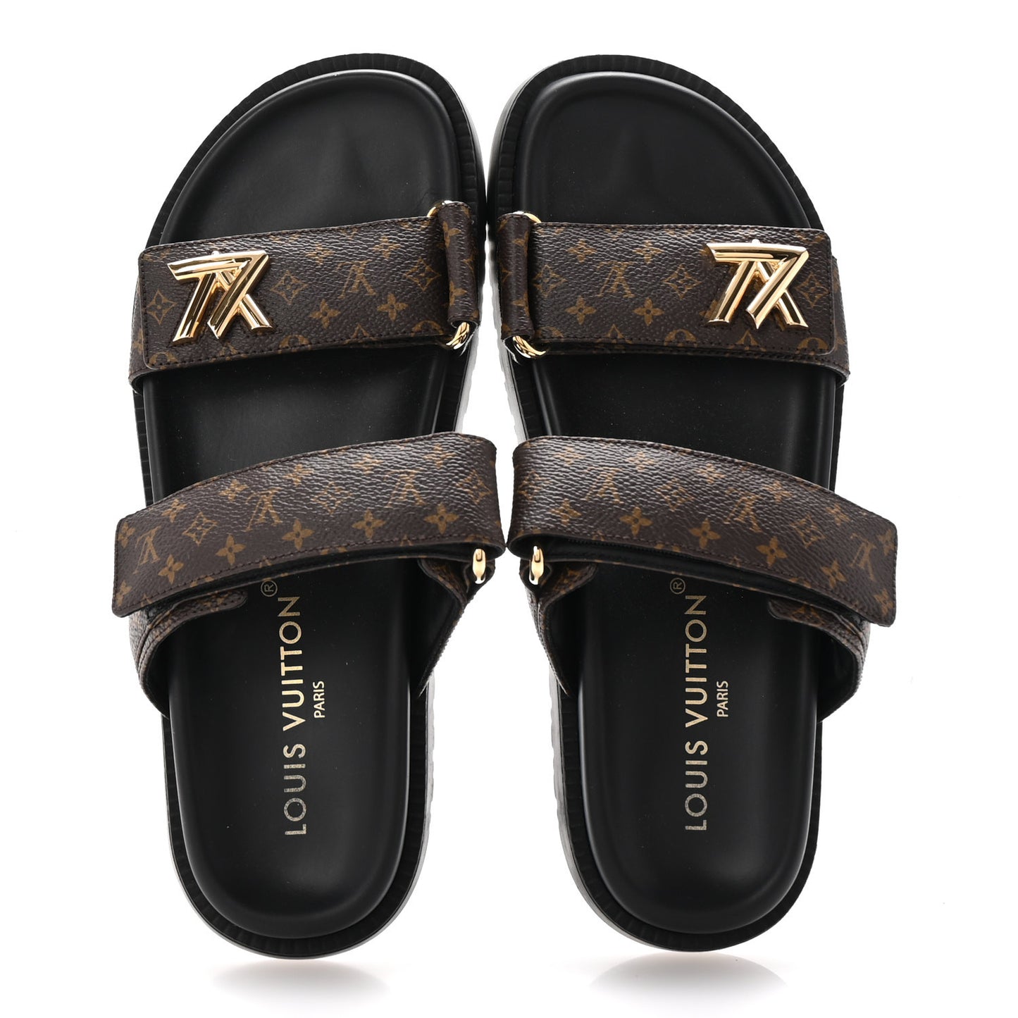 Monogram LV Sunset Comfort Flat Sandals 38.5 Cacao Brown