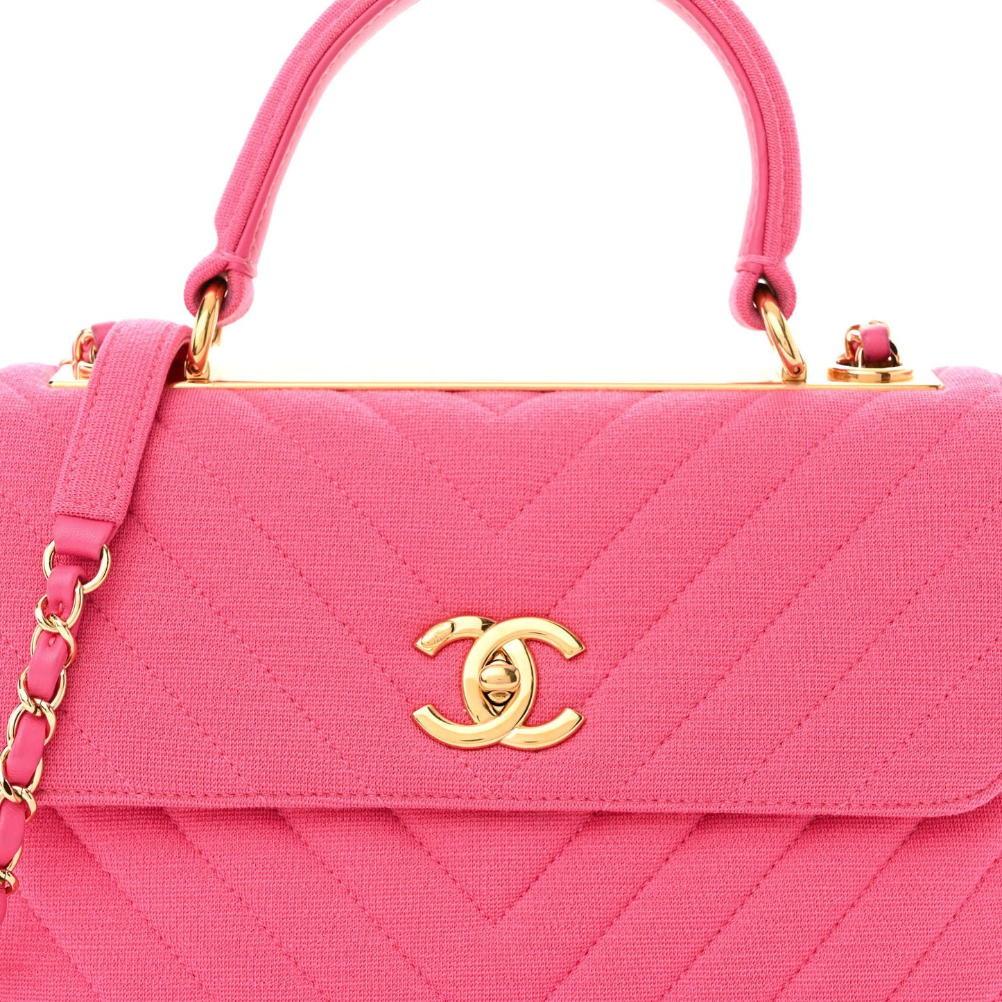 Jersey Chevron Quilted Small Trendy CC Dual Handle Flap Bag Pink