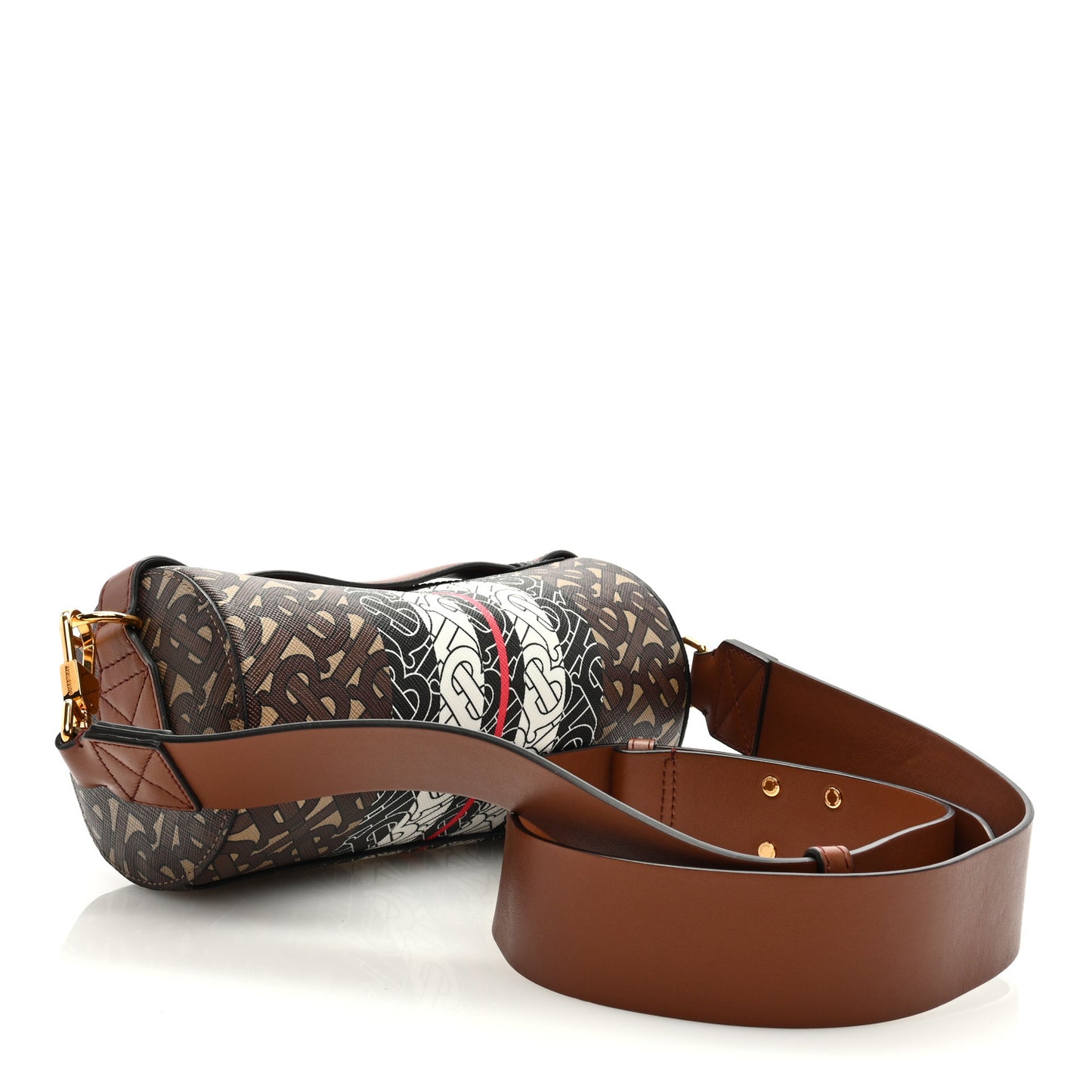 E-Canvas Monogram Stripe The Barrel Bag Bridle Brown