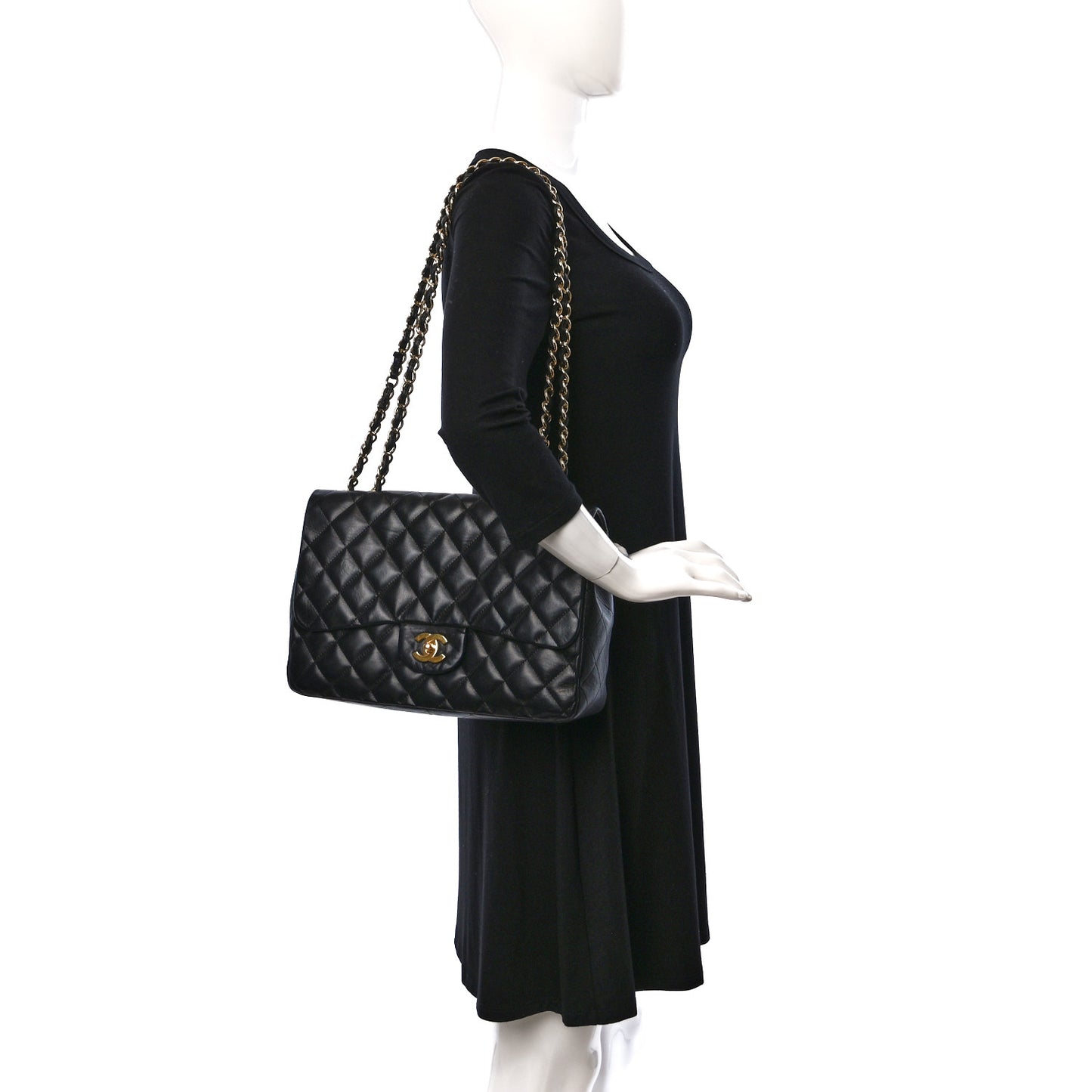 Lambskin Quilted Jumbo Single Flap Black