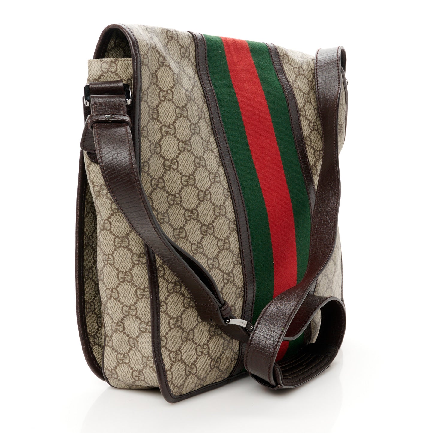 GG Plus Monogram Web Large Flap Messenger Bag Beige Dark Brown