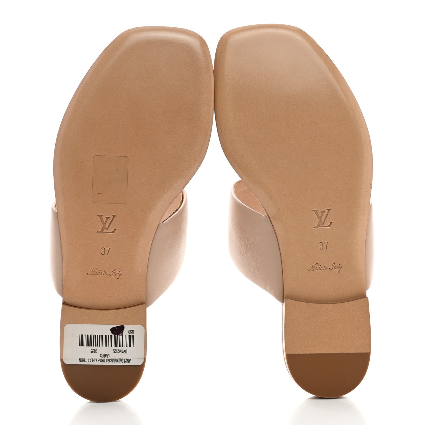 Lambskin Embossed Monogram Drapy Flat Thong Sandal 37 Beige