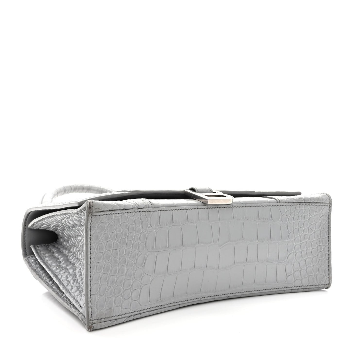 Shiny Calfskin Crocodile Embossed Medium Hourglass Top Handle Bag Balenciaga Grey