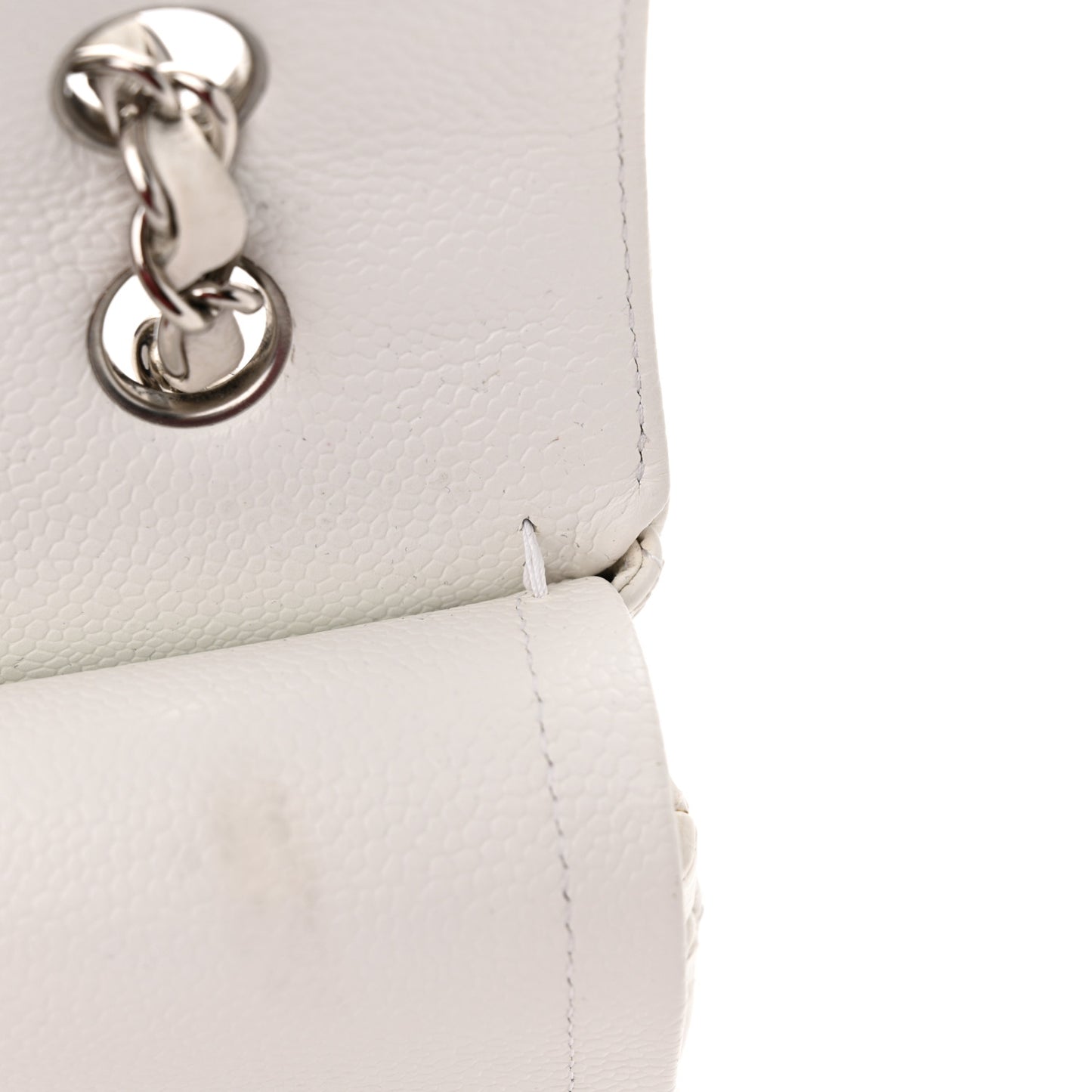 Caviar Quilted Medium Double Flap White