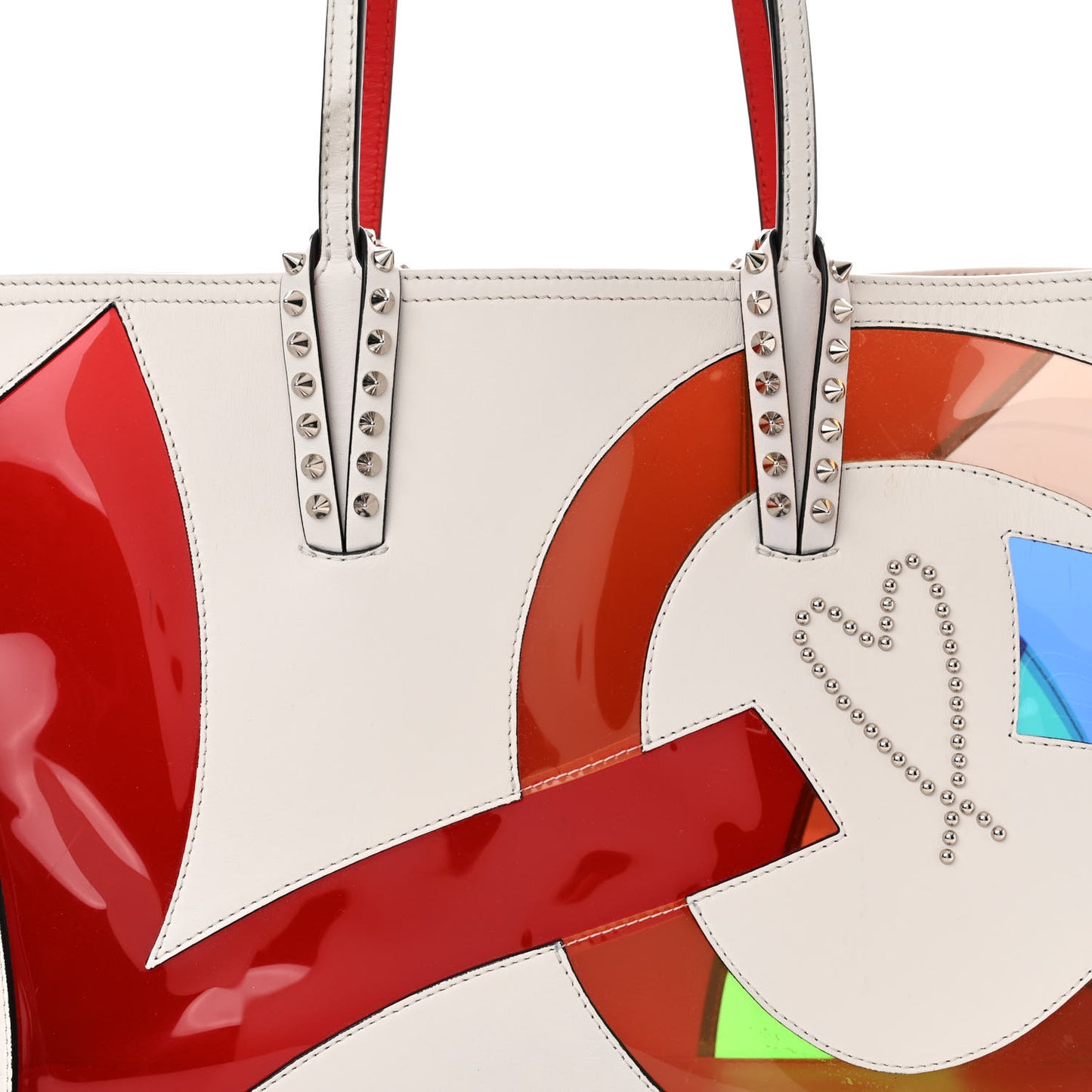 Calfskin PVC Love Spikes East West Cabata Tote Latte Multicolor