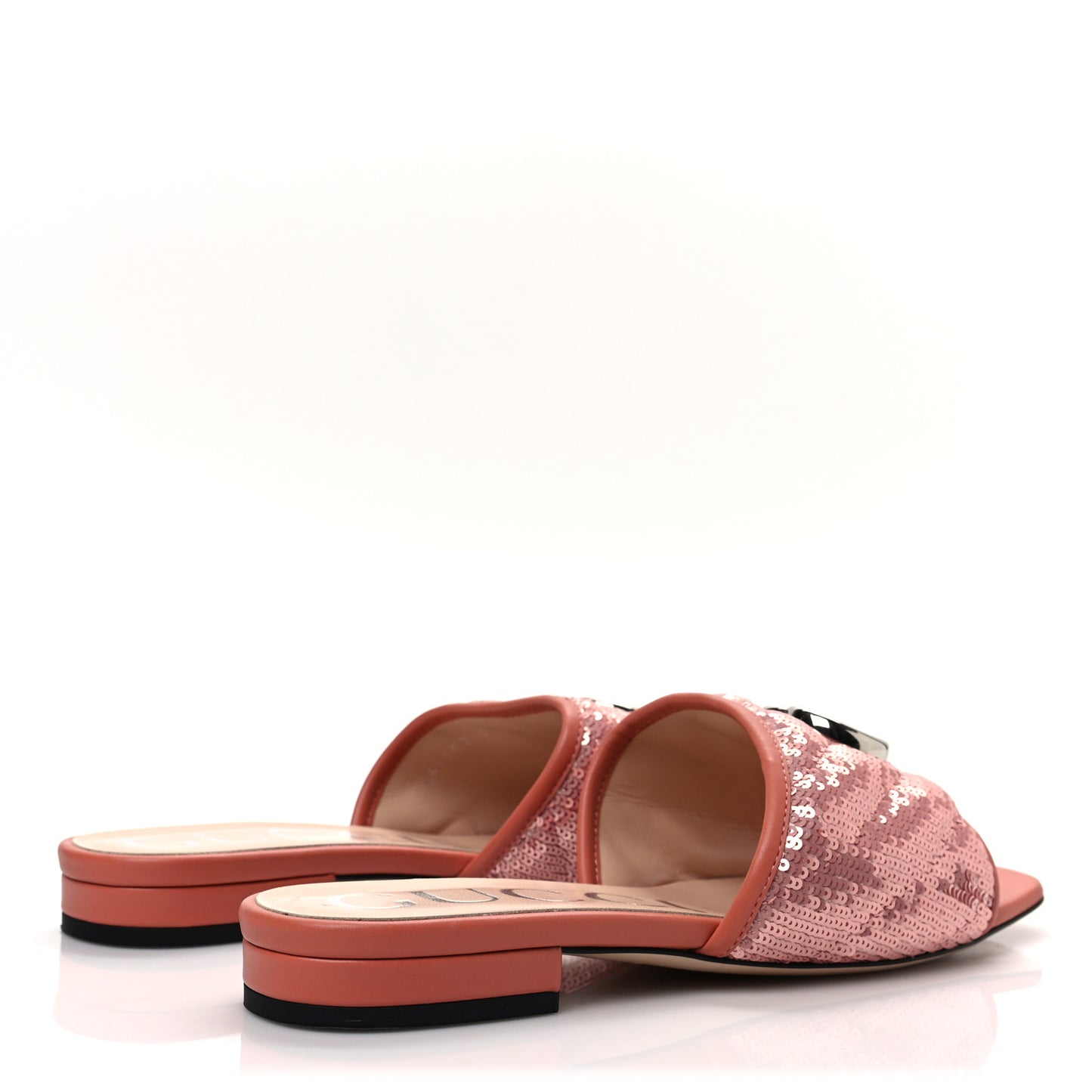 Sequin Satin Calfskin Matelasse GG Marmont Flat Slide Sandals 37.5 Antique Rose Rosa Pale Pink