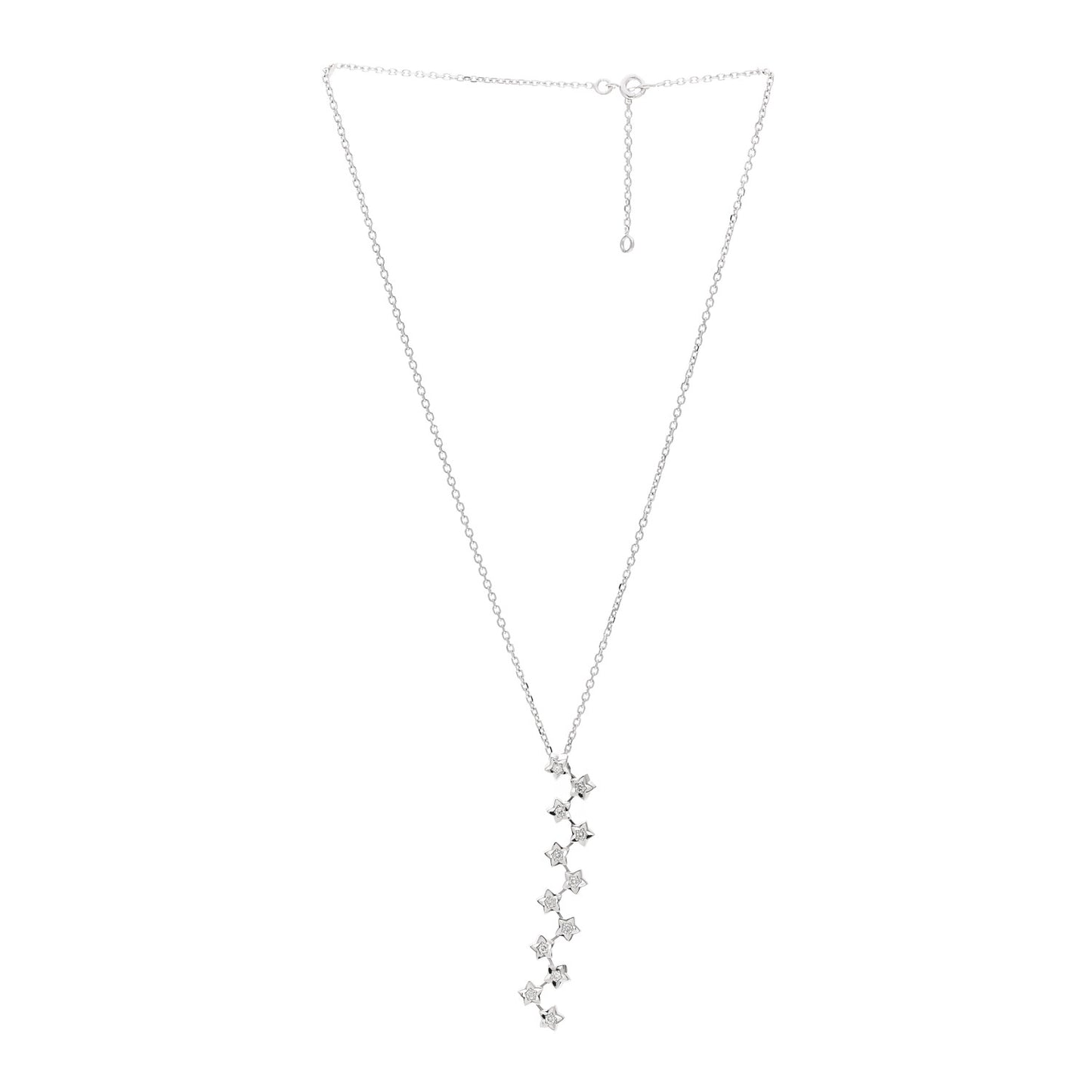 18K White Gold Diamond Comet Multi Star Pendant Necklace