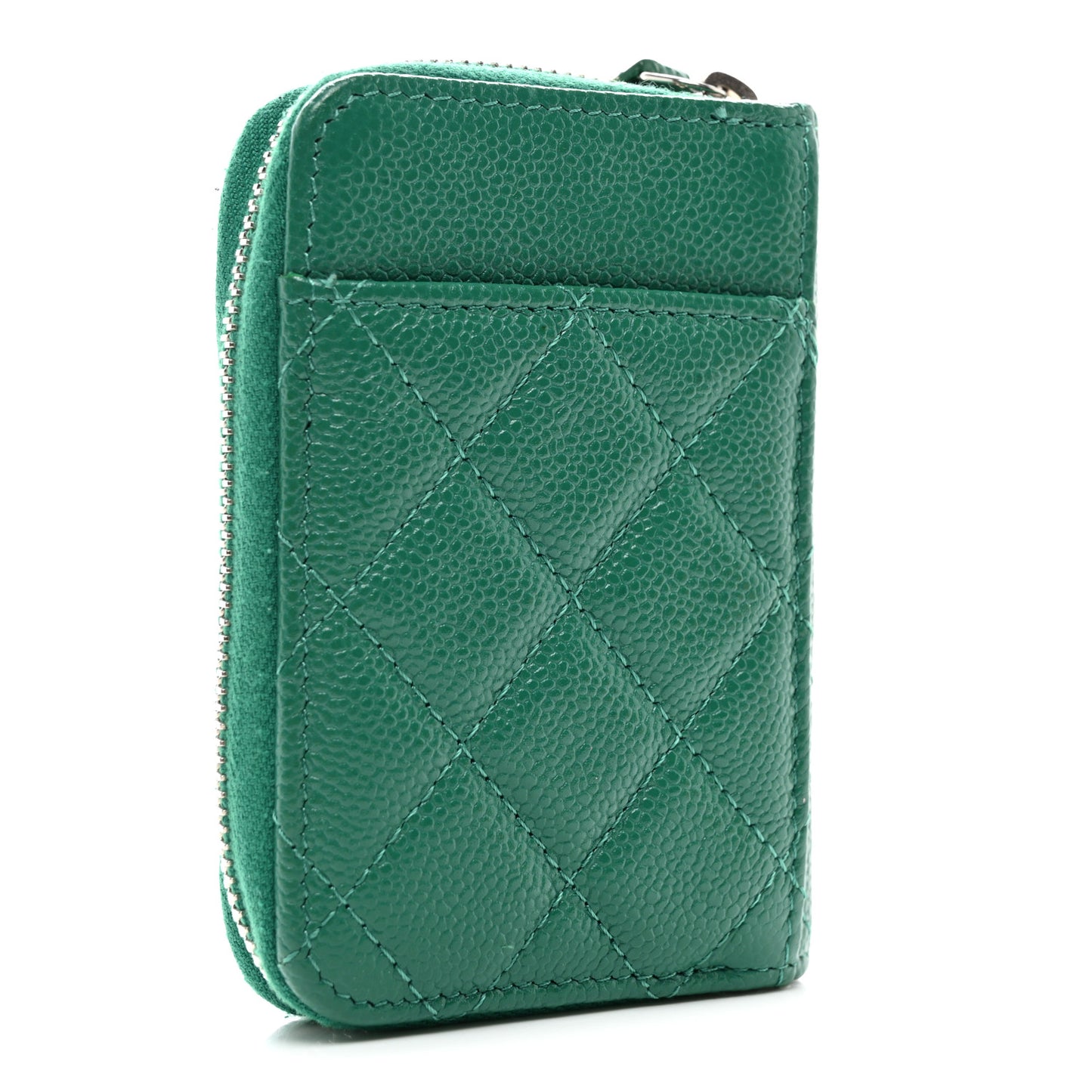 Caviar Quilted Zip Card Holder Green