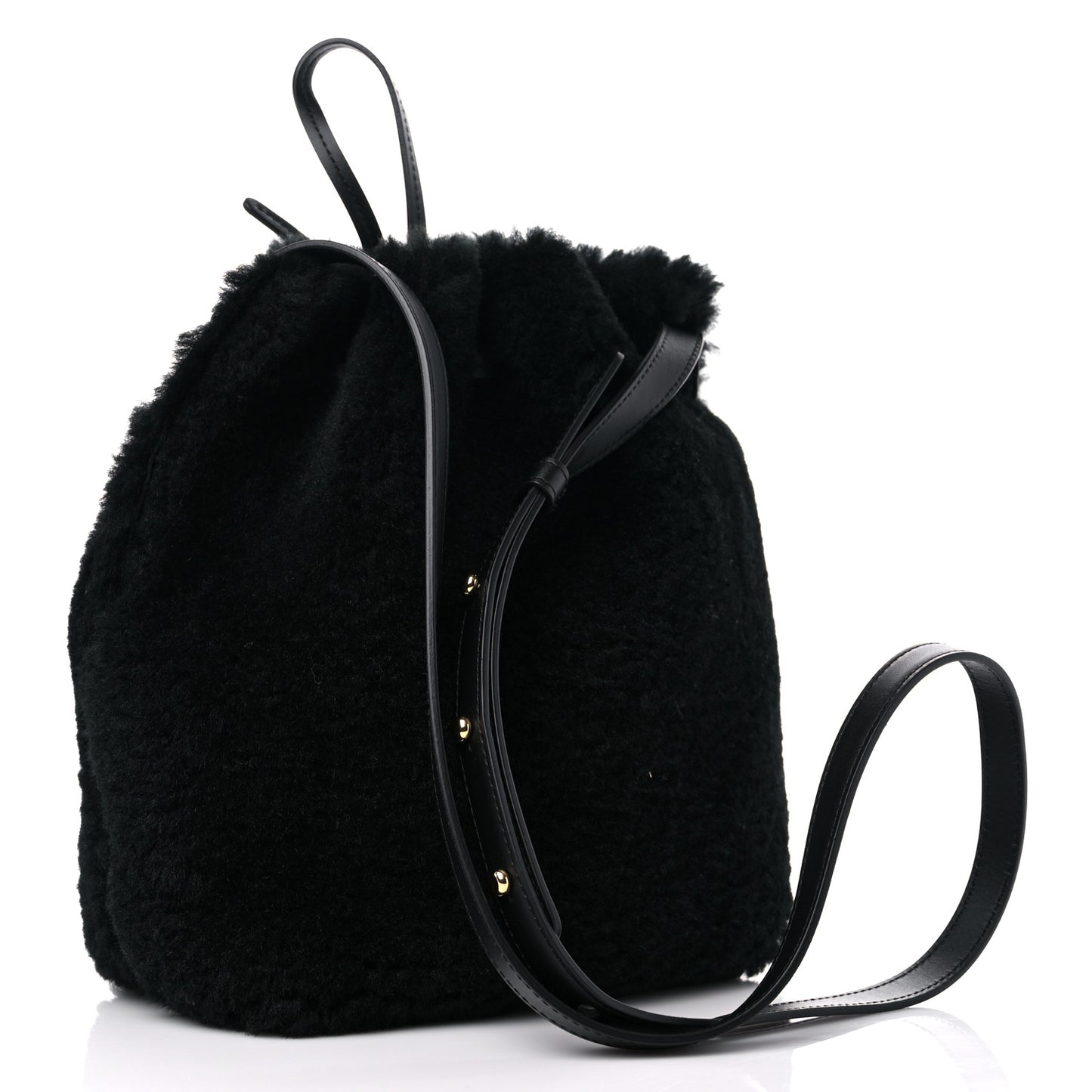 Shearling Mini Bucket Bag Black