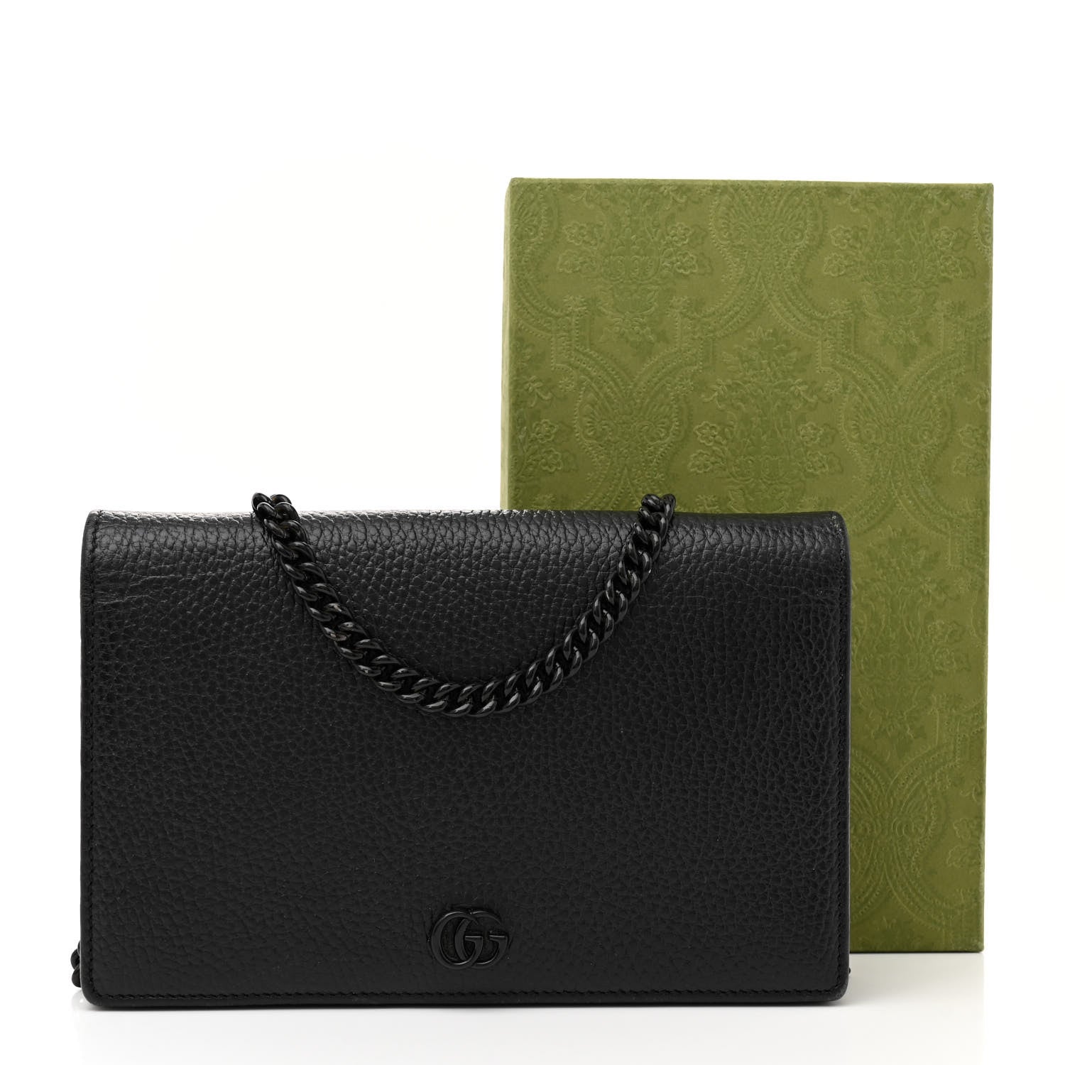 Gucci Dollar Calfskin Enamel Monochrome Mini GG Marmont Chain Wallet Black 11 of 11