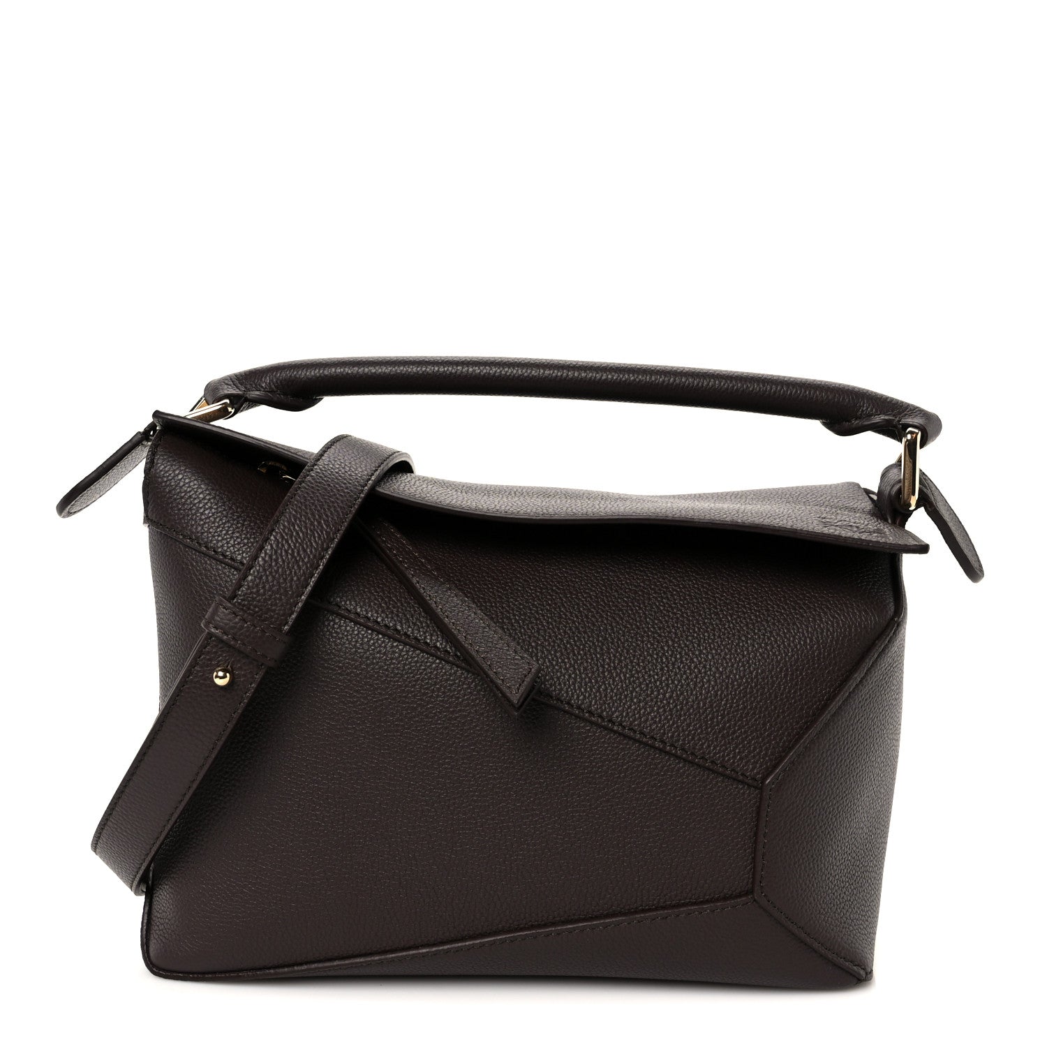 Loewe Soft Grained Calfskin Small Puzzle Edge Bag Dark Chestnut