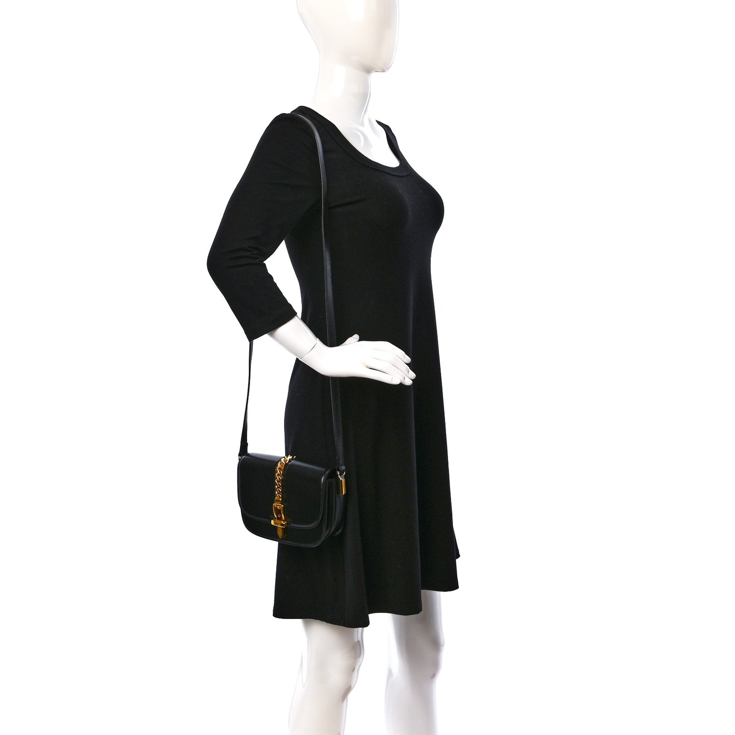 Azalea Calfskin Mini Sylvie 1969 Flap Messenger Bag Black
