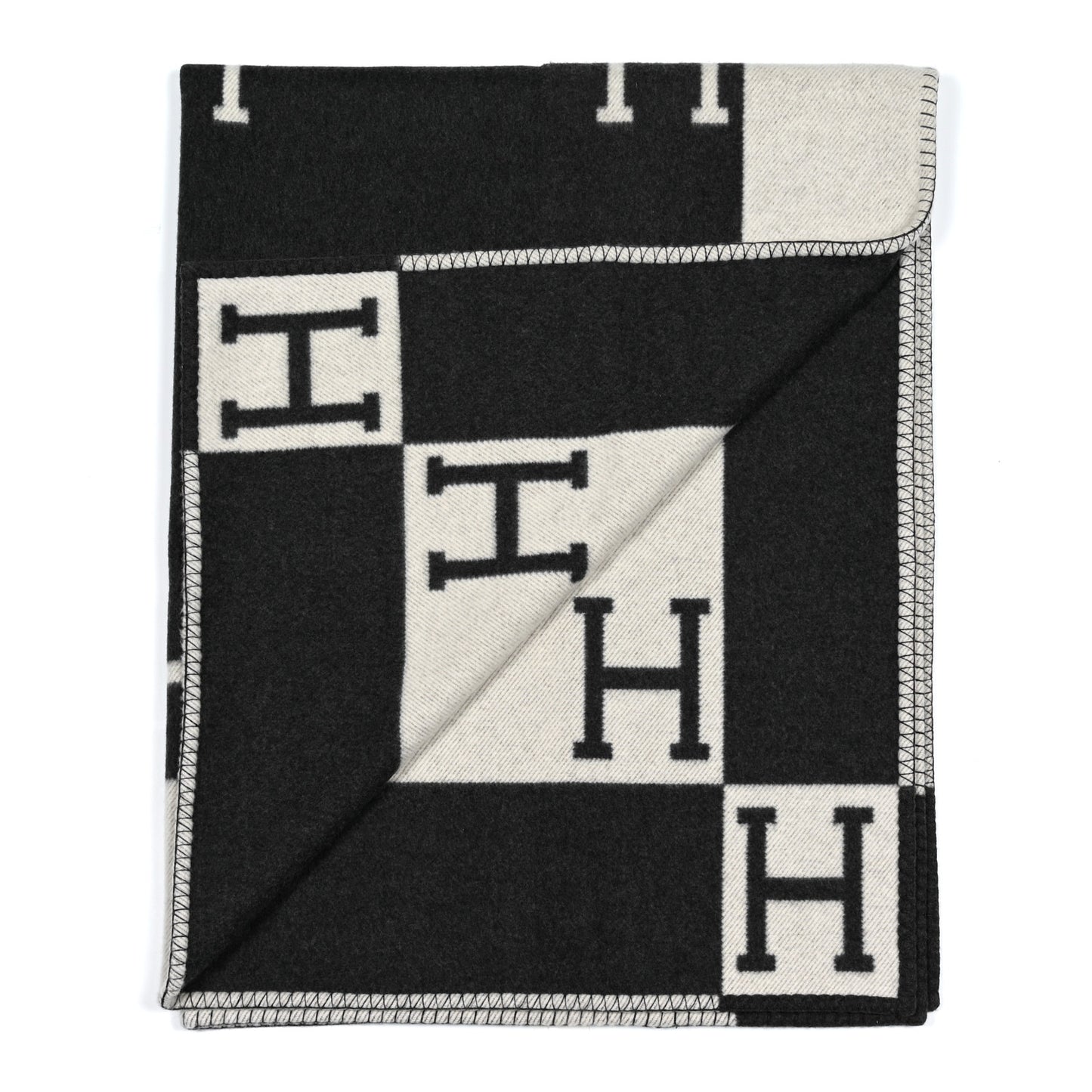 Wool Cashmere Avalon Signature Blanket Ecru Gris Fonce