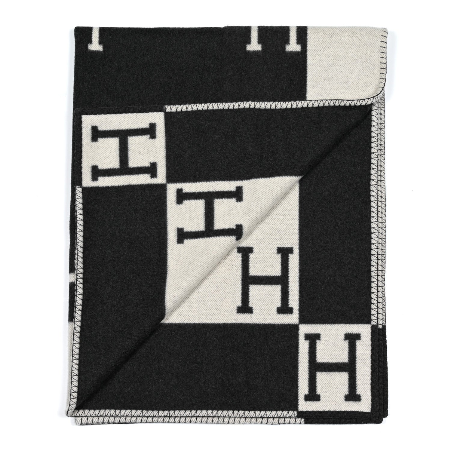 Hermes Wool Cashmere Avalon Signature Blanket Ecru Gris Fonce 2 of 3