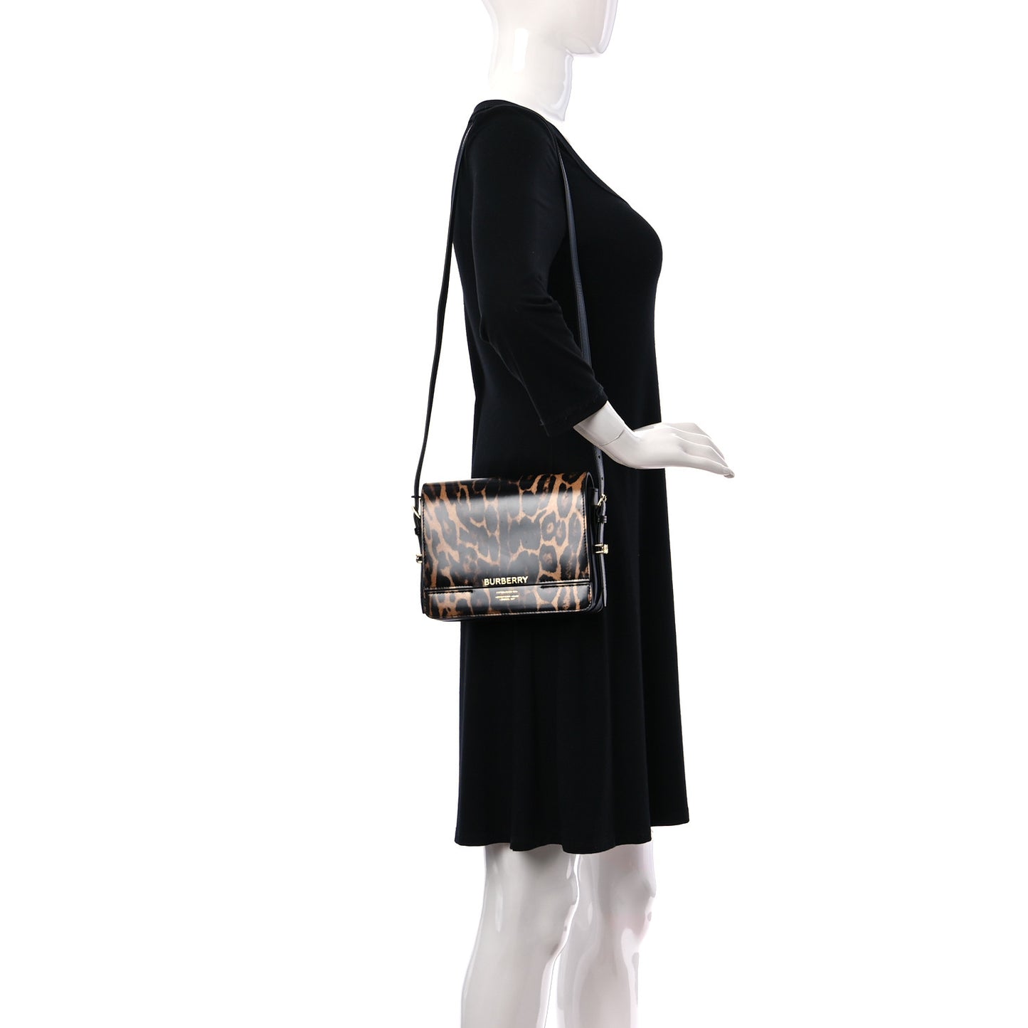 Calfskin Leopard Small Grace Bag Black
