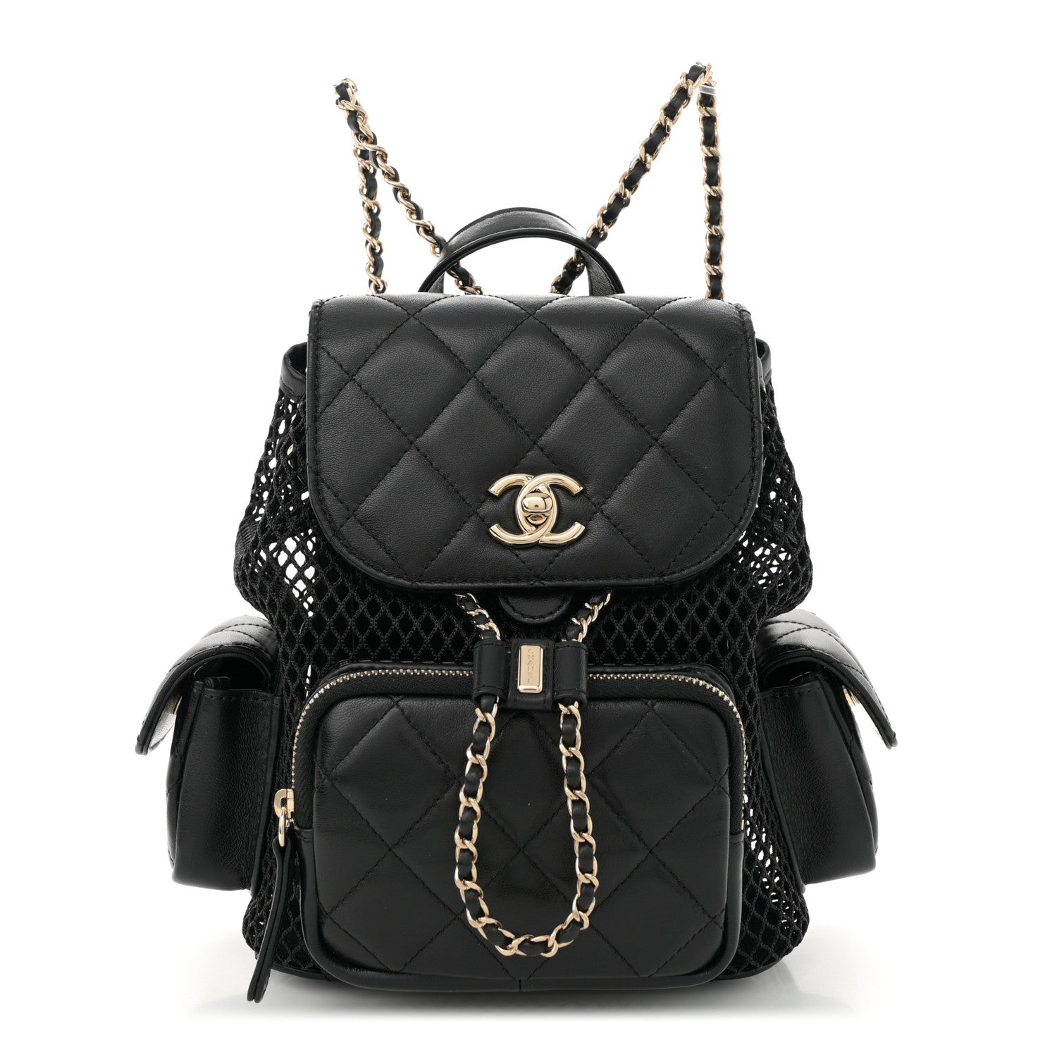 Chanel Shiny Lambskin Mesh Quilted Small Cargo Duma Drawstring