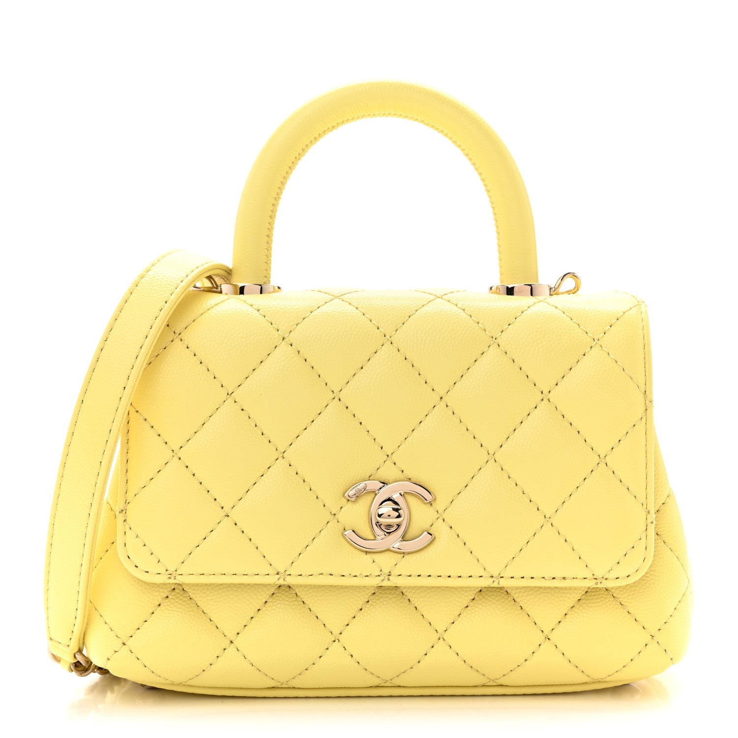 Chanel Caviar Quilted Extra Mini Coco Handle Flap Light Yellow