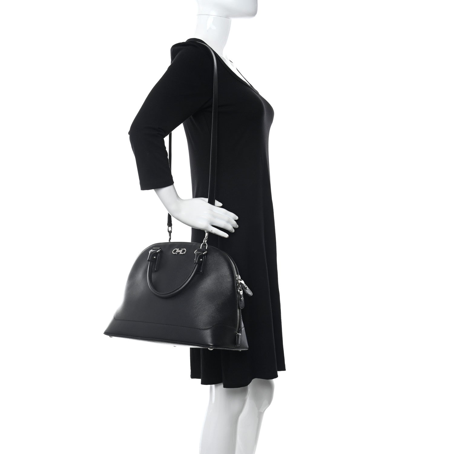 Salvatore Ferragamo Hammered Calfskin Darina Convertible Satchel Black 2 of 9
