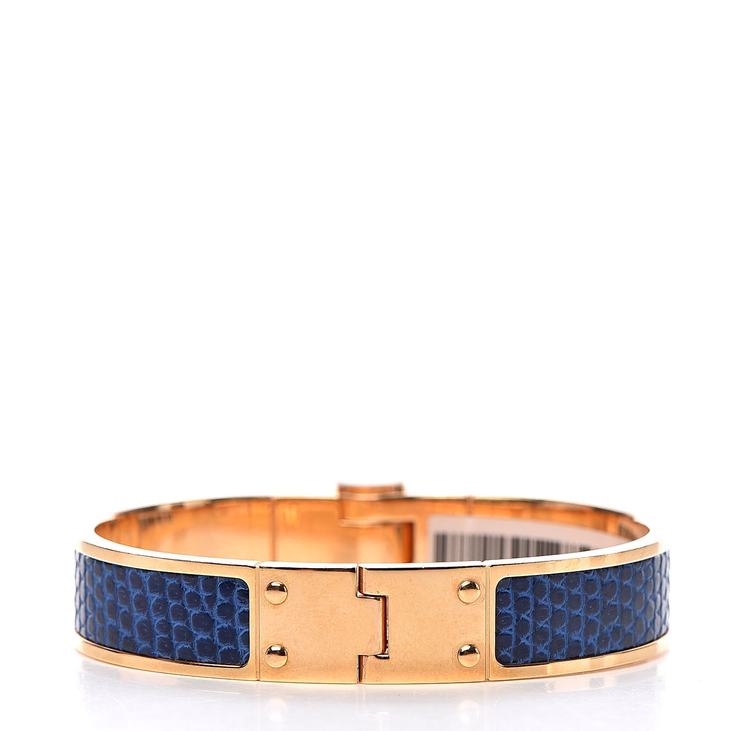 Hermes Lizard Charniere Cuir Narrow Hinged Bracelet M Bleu Saphir 3 of 5