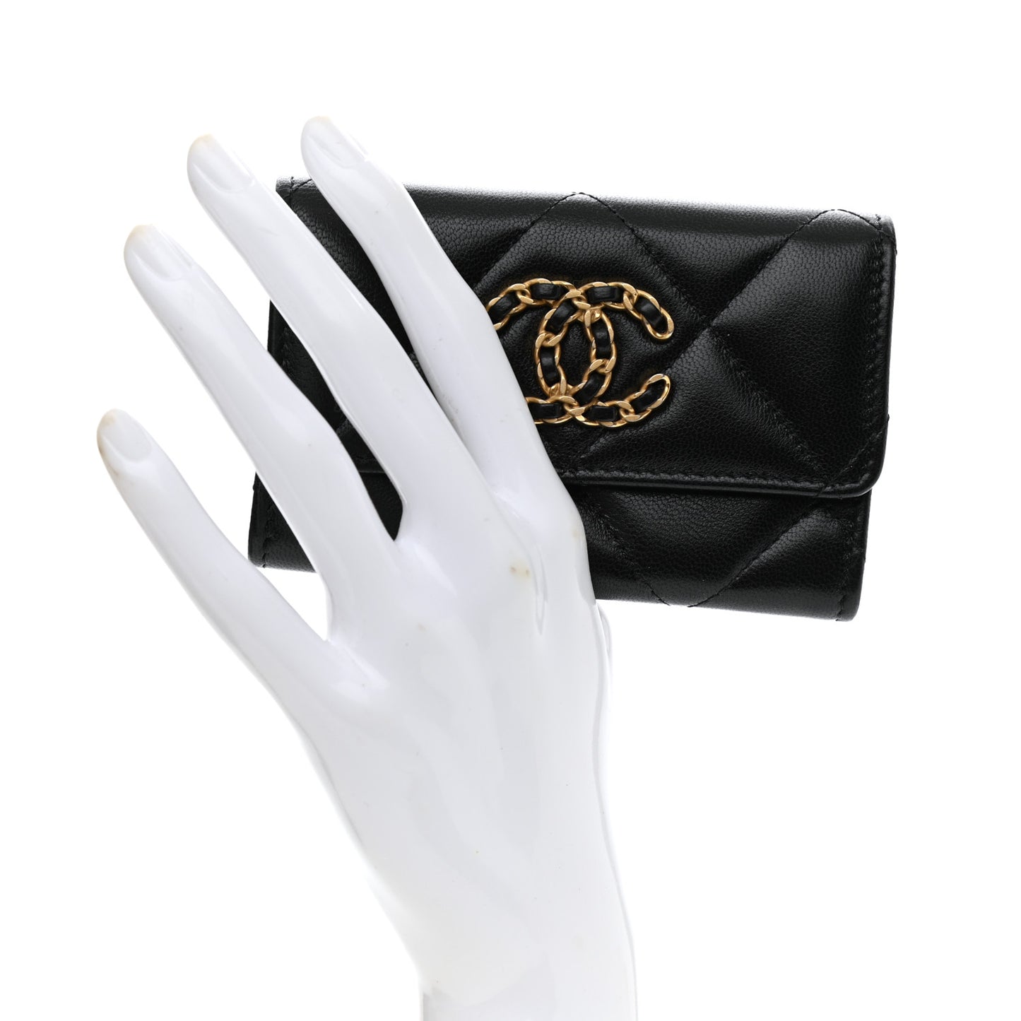 Lambskin Quilted Chanel 19 Flap Card Holder Black
