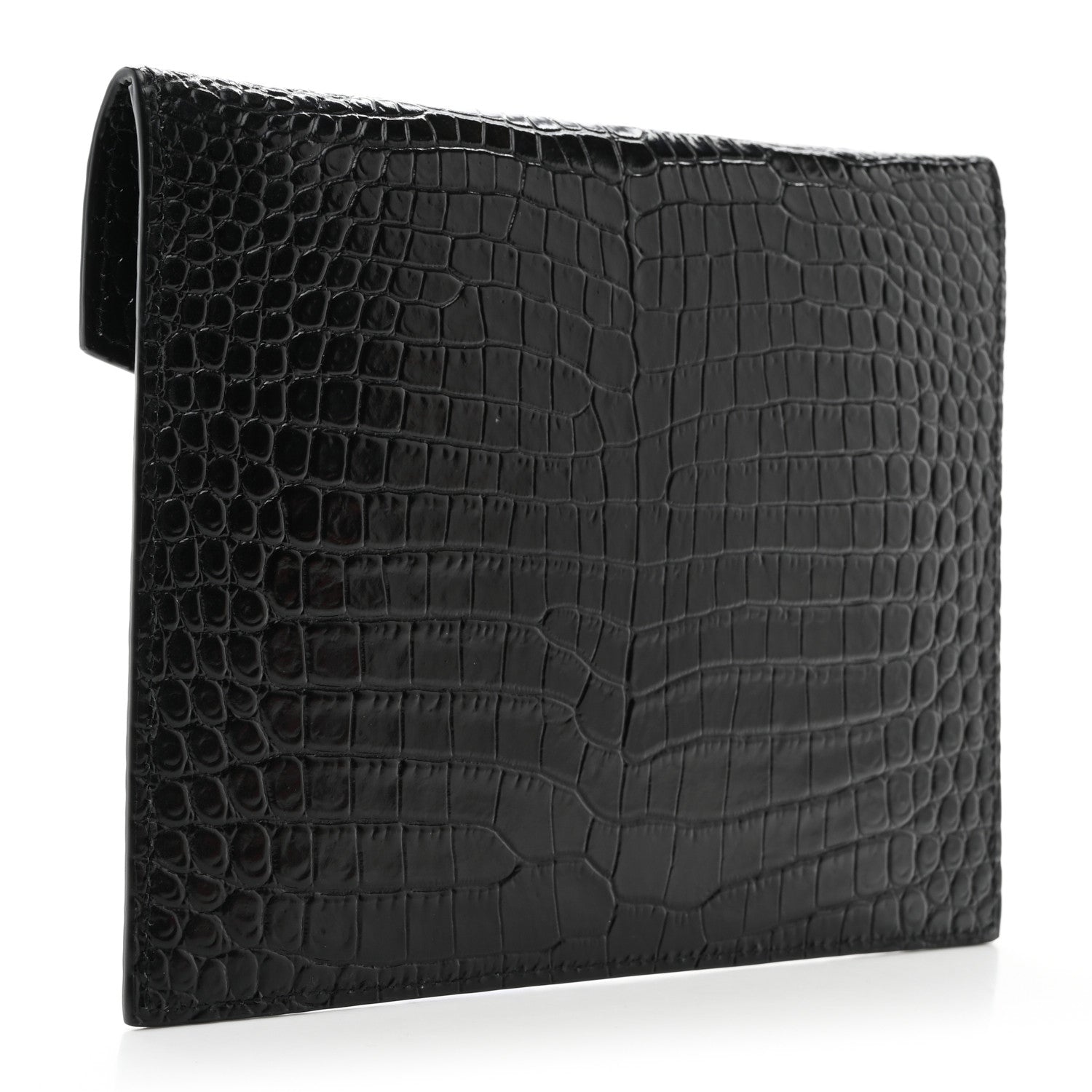 Saint Laurent Calfskin Crocodile Embossed Monogram Uptown Baby Pouch Black 3 of 7