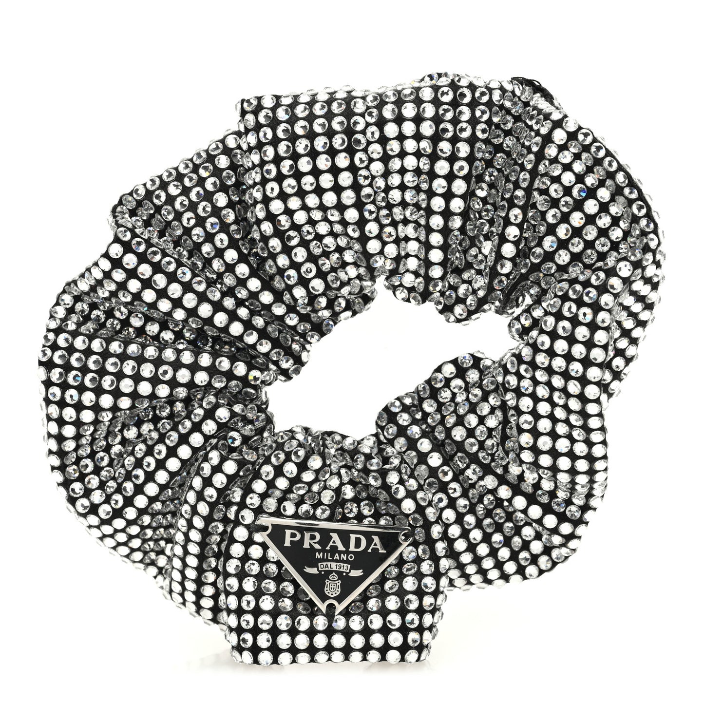 Crystal Satin Metal Logo Scrunchie Black